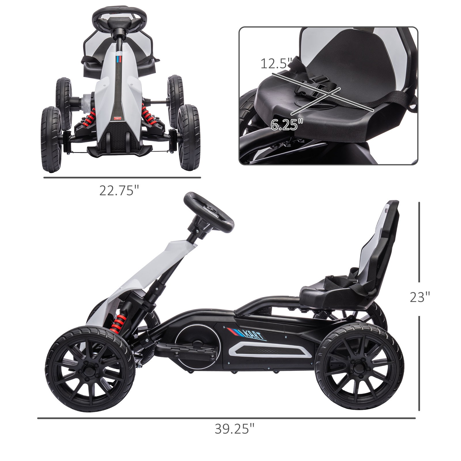 12V Electric Go Kart for Kids w/ Adjustable Speed, White