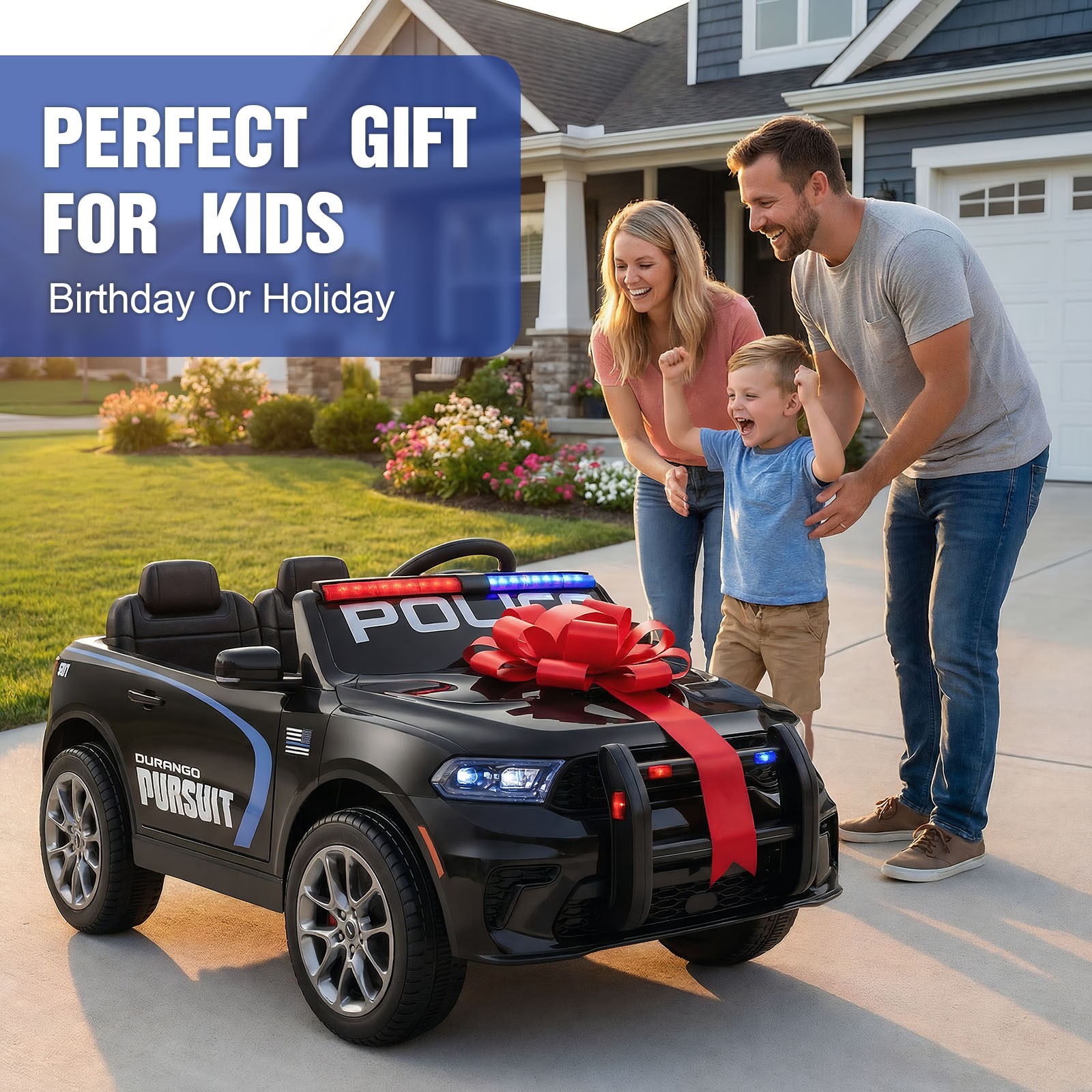 12V Battery Kids Ride On Police Car Dodge Durango SUV Music,LED,Bluetooth,Remote