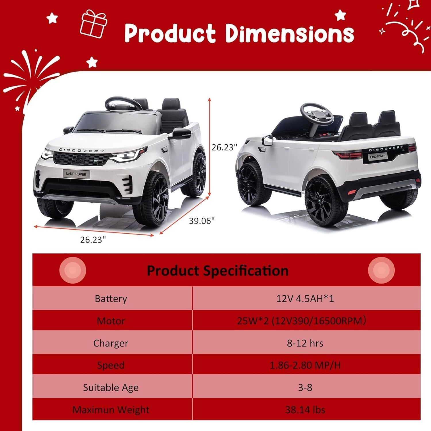 12V Land Rover Licensed Electric Car for Kids Parental Remote Fun Outdoor Toy