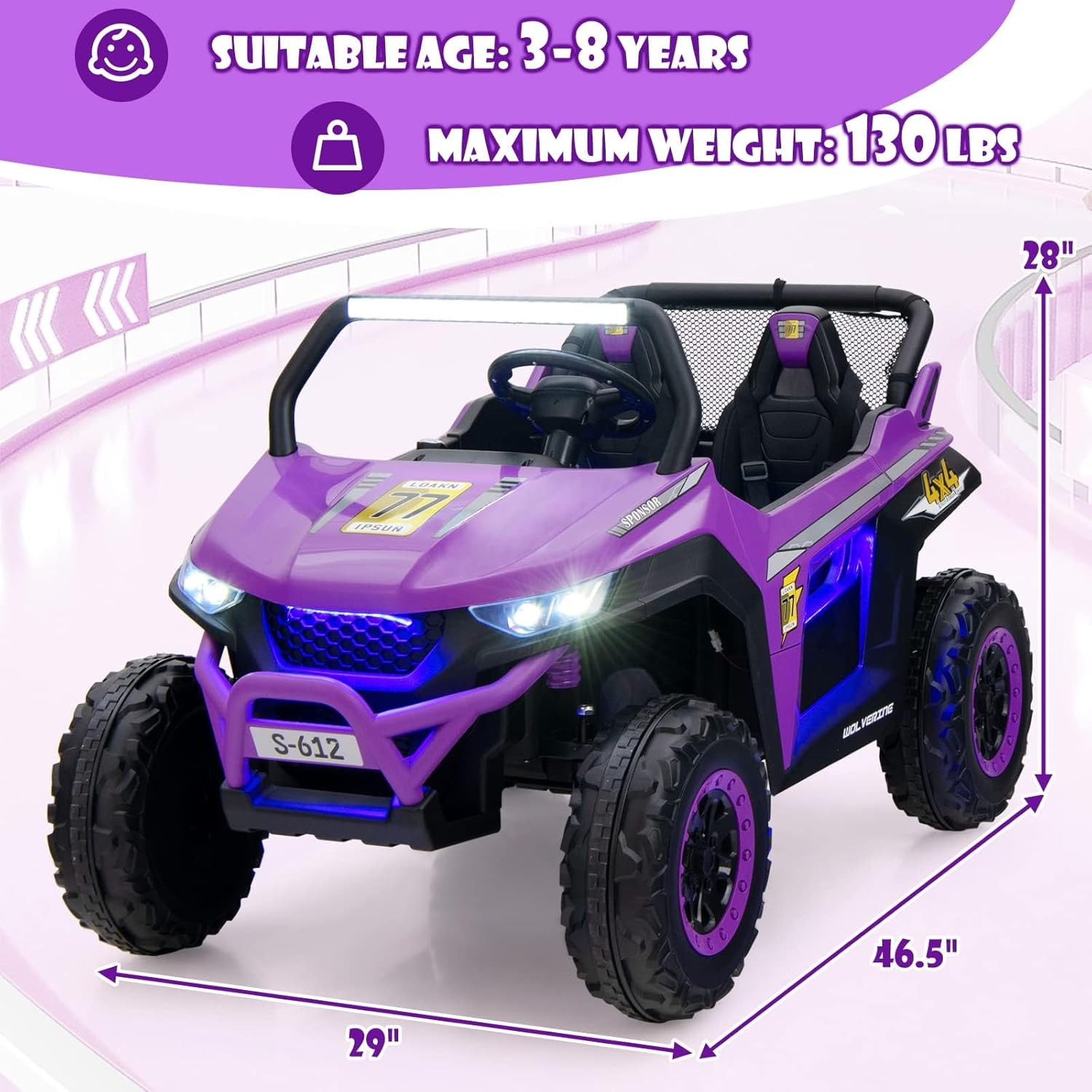 2 Seater Ride on Car for Kids, 12V UTV Kids’ Electric Vehicles with Remote Contr