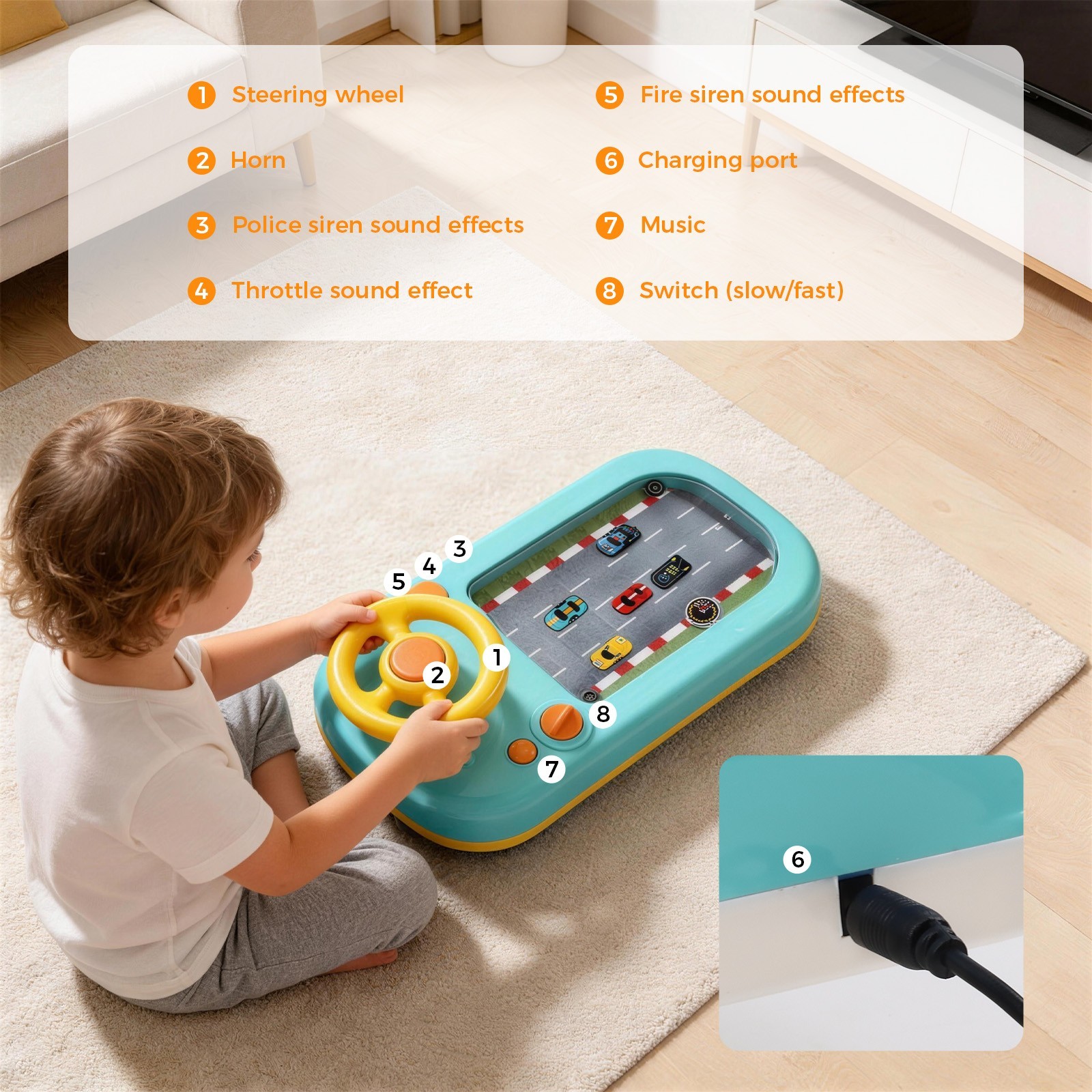 Racing Car Steering Wheel Driving Adventure Game Toy Simulation Racing for Kids