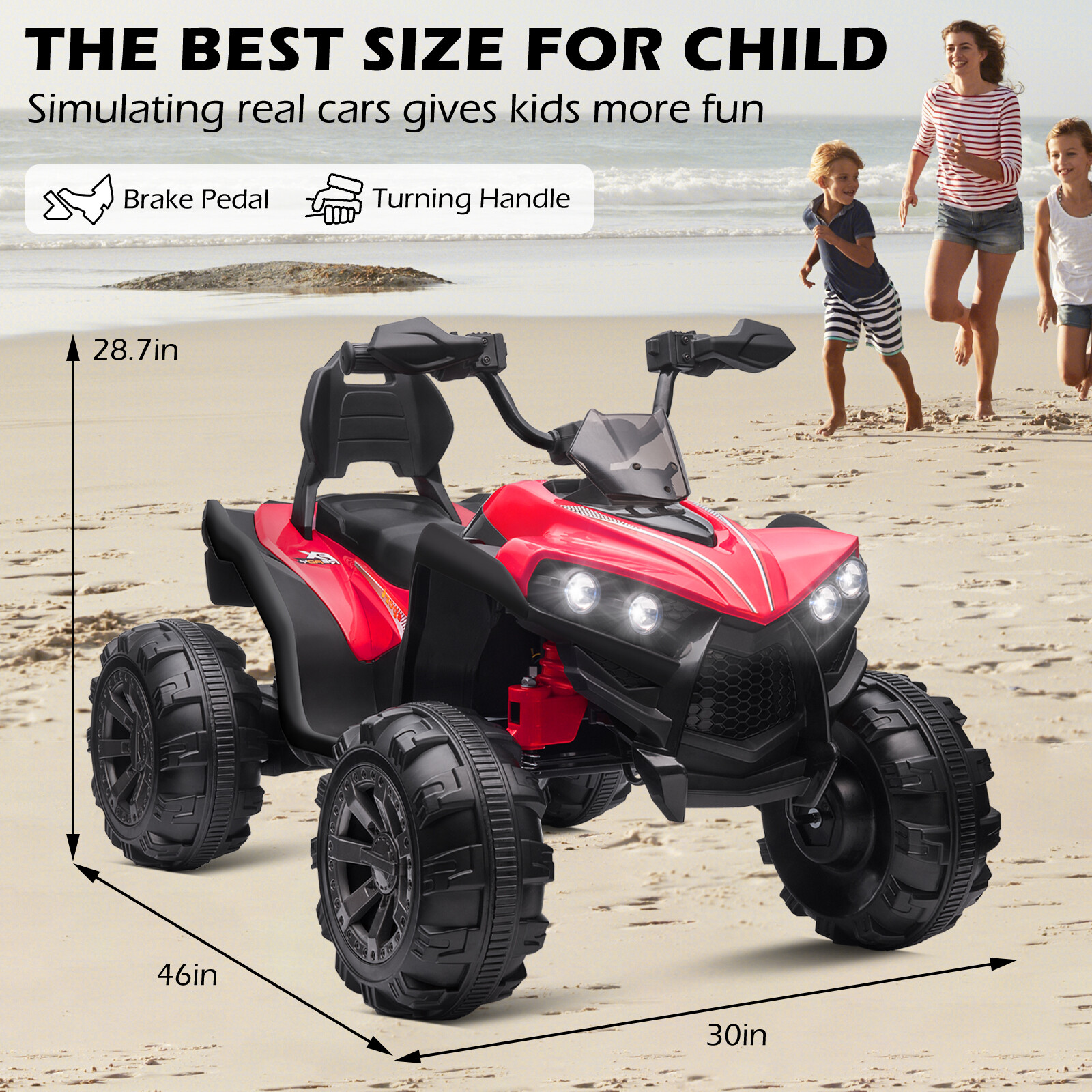 ZEOPHOL 12V Kids Ride-On Electric ATV Off-Road Quad Car Toy 2 Speeds LED Lights
