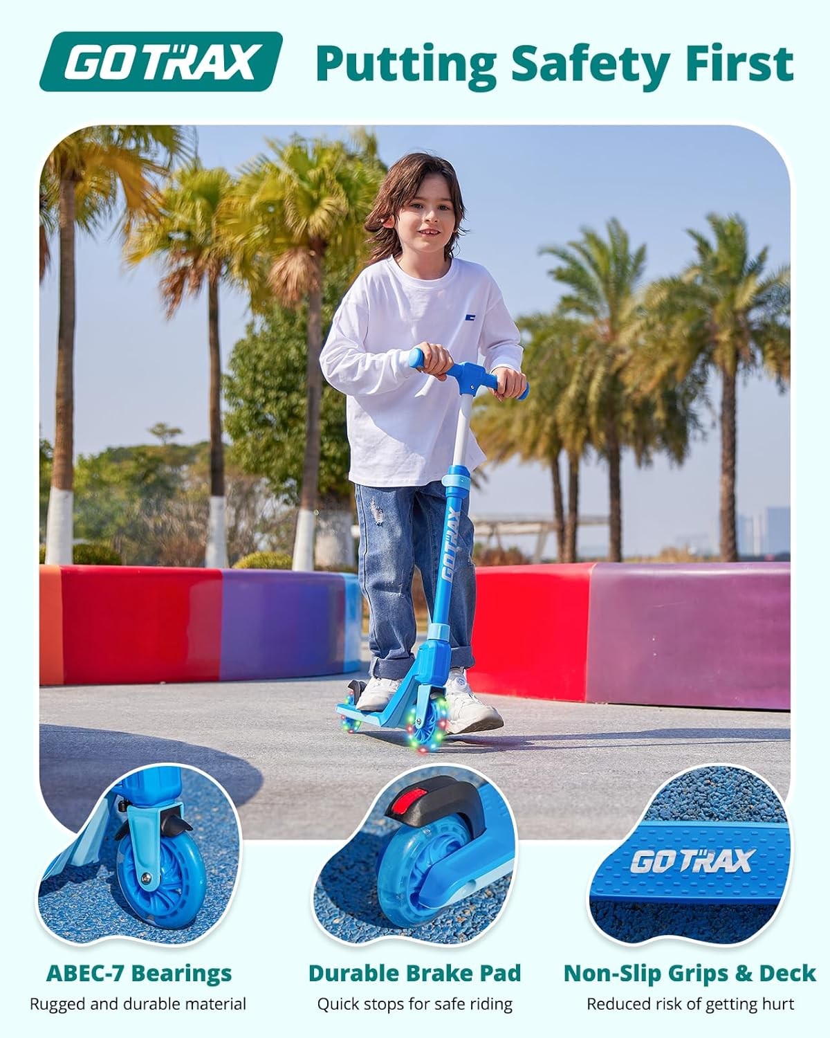 Gotrax K03 Kick Scooter for Kids, 5″ LED Lighted Wheels and Adjustable Handlebar