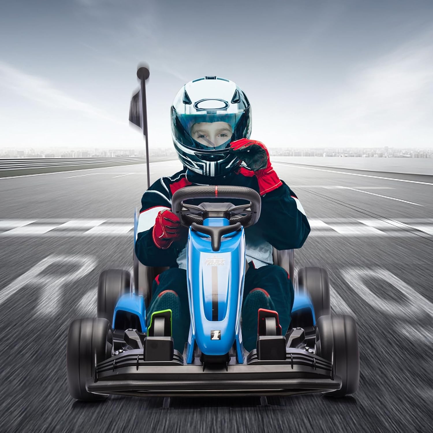 24V Drift Cart for Kids, Dual Motors, Electronic Brake, Adjustable Seat,Foldable