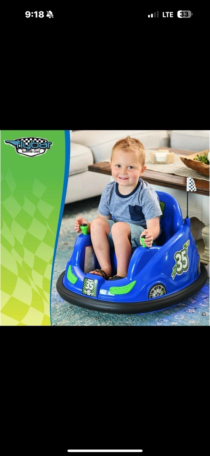 Flybar 6V Battery Powered Ride On Bumper Car W/Fun LED Lights – Blue – New