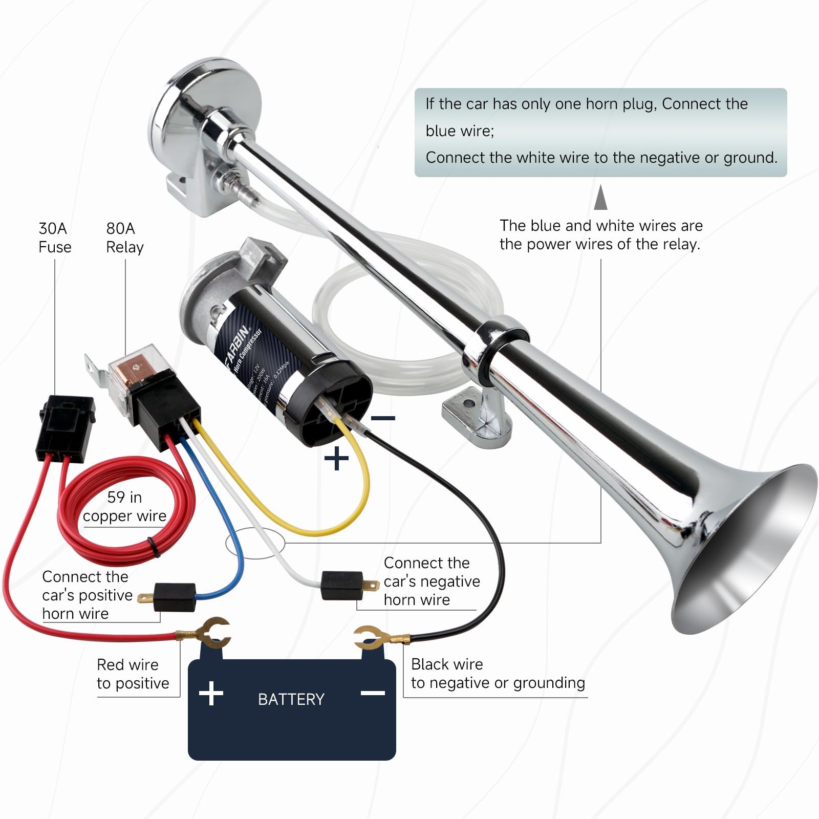12V 150db Air Horn kit, Super Loud 18 Inches Chrome Zinc Single Trumpet Truck…