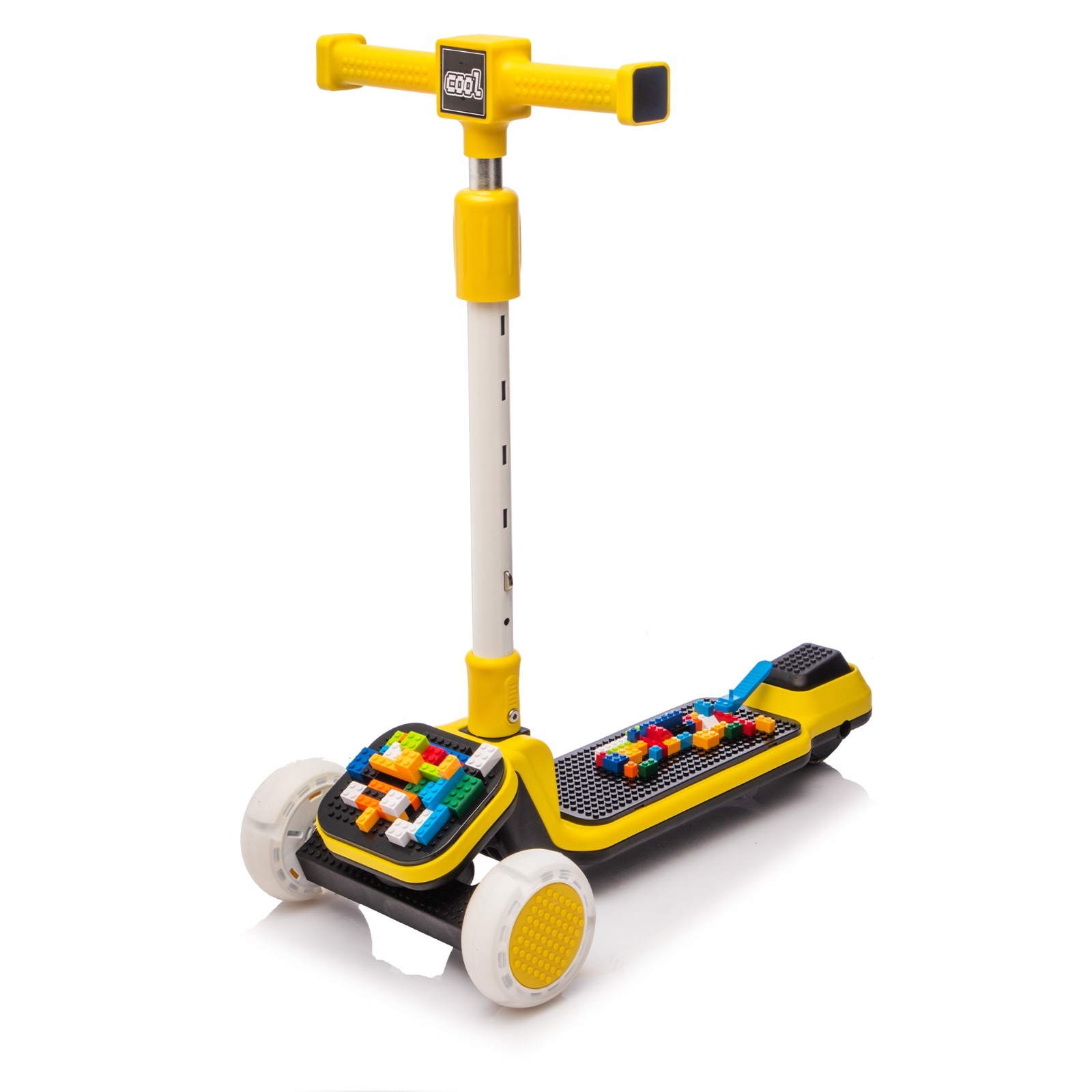 Kids 3-Wheel Scooter w/ Buildable Blocks PU Flashing Wheels Music Foldable
