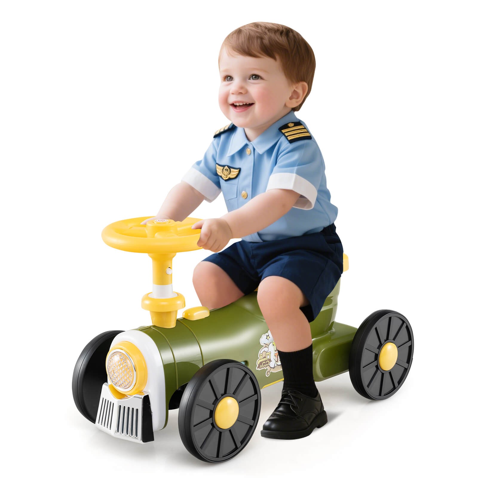 Ride on Push Car w/ Storage Compartment & Train Whistle Sound Button