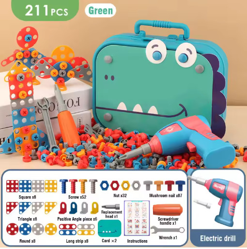 Kids Electric Drill Tool Set Dinosaur Assembly STEM Pretend Play Educational Toy