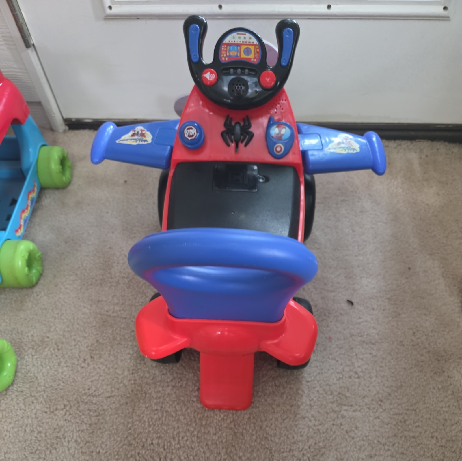 Kids Ride On Toy Car Spider-Man Airplane Sounds Light-Up Spinning Propeller