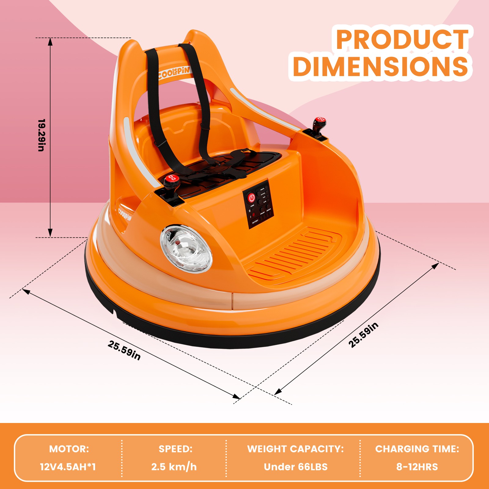 12V Kids Ride on Bumper Car Toddler Remote Control 360° Spin with Flash Lights