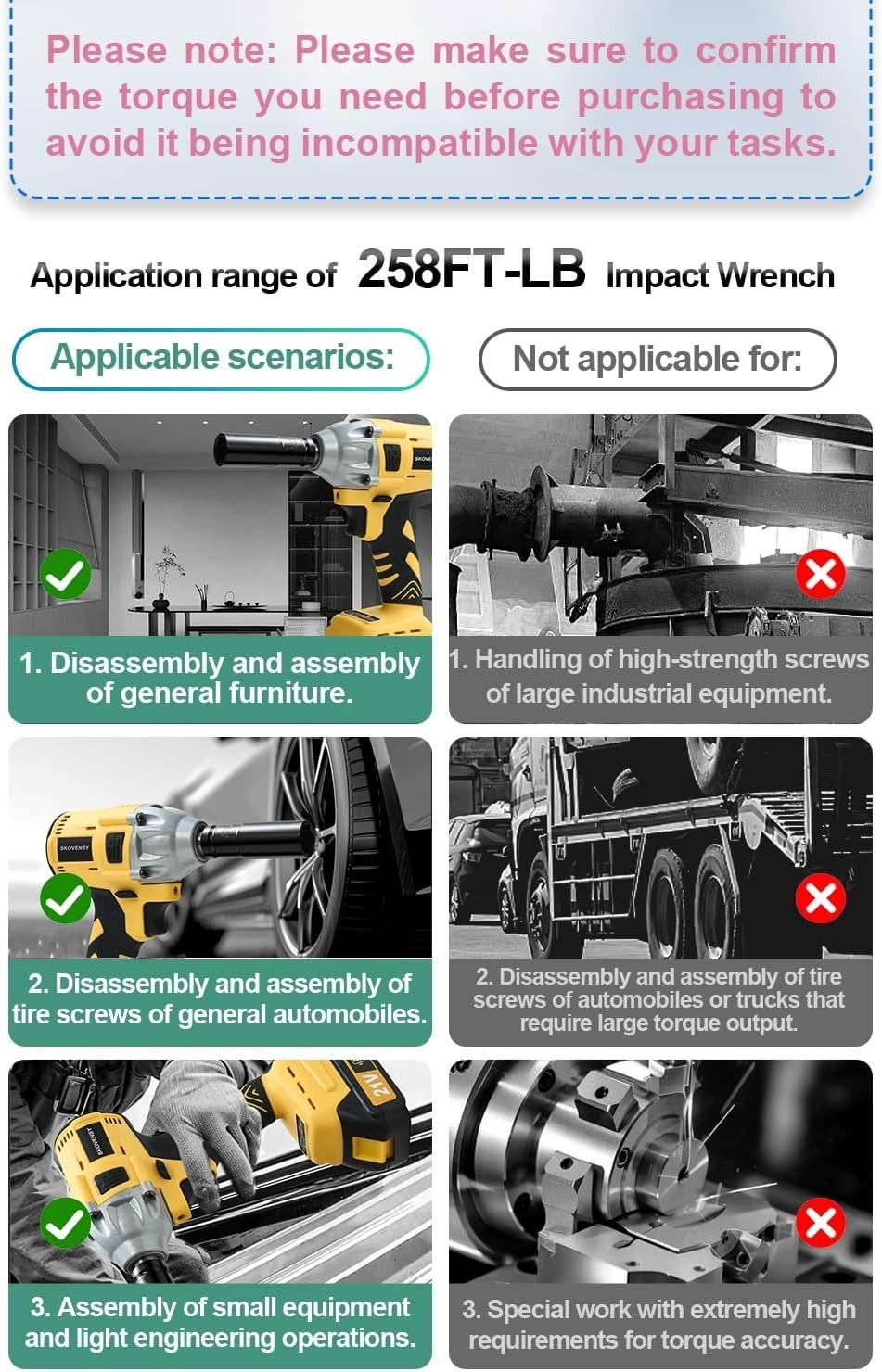 Cordless Impact Wrench 258Ft-lb (350N.m), Electric Driver for Car Tires and H…
