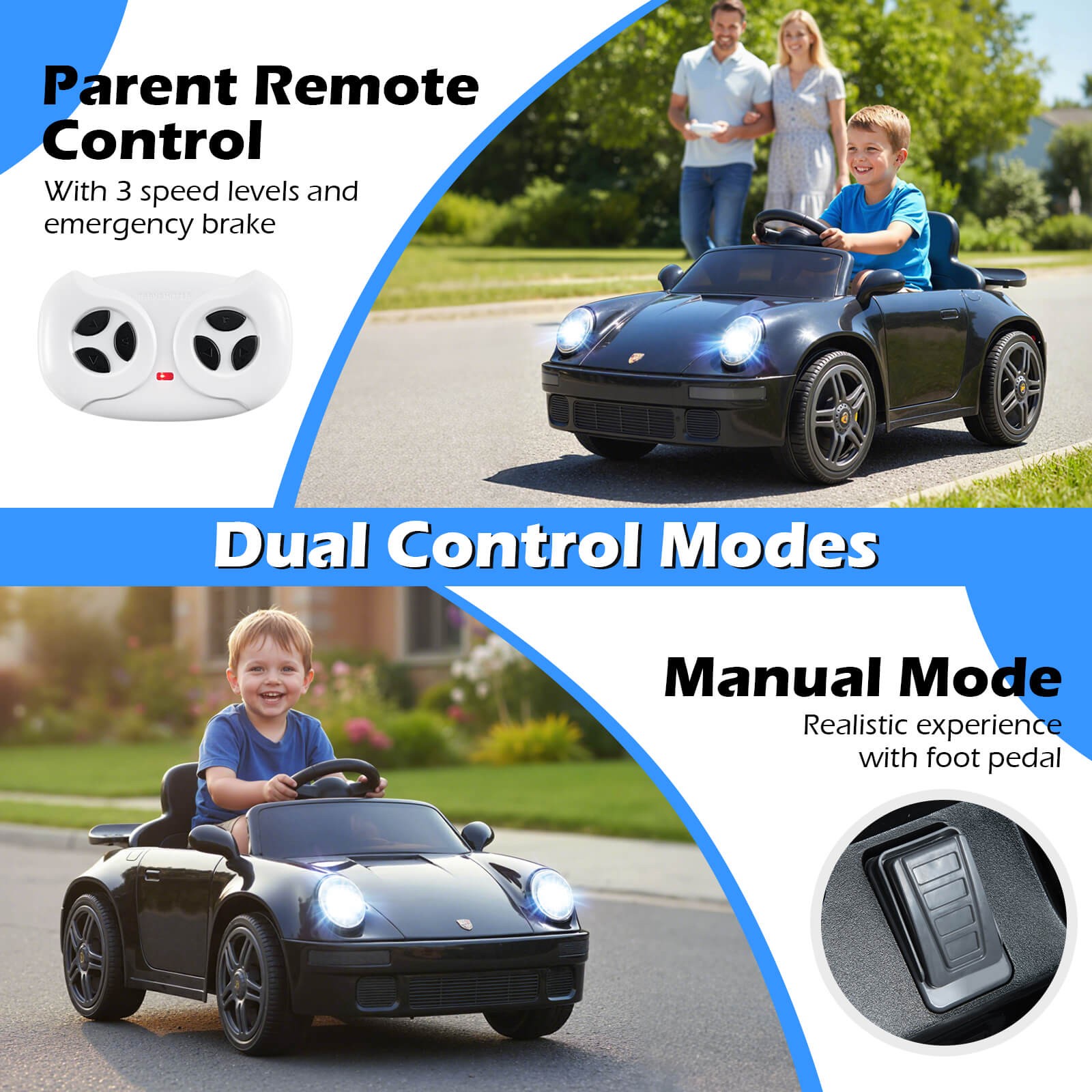 12V Licensed RUF CTR Kids’ Electric Vehicle w/Remote Control, LED Lights, Music