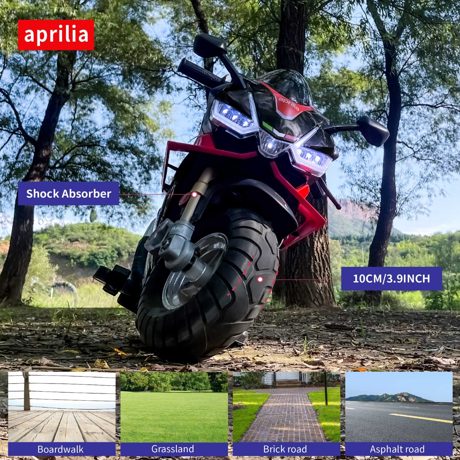 Aprilia 24V Kids Electric Motorcycle 10KMH Dirt Bike Ride on Motorbike LED Light