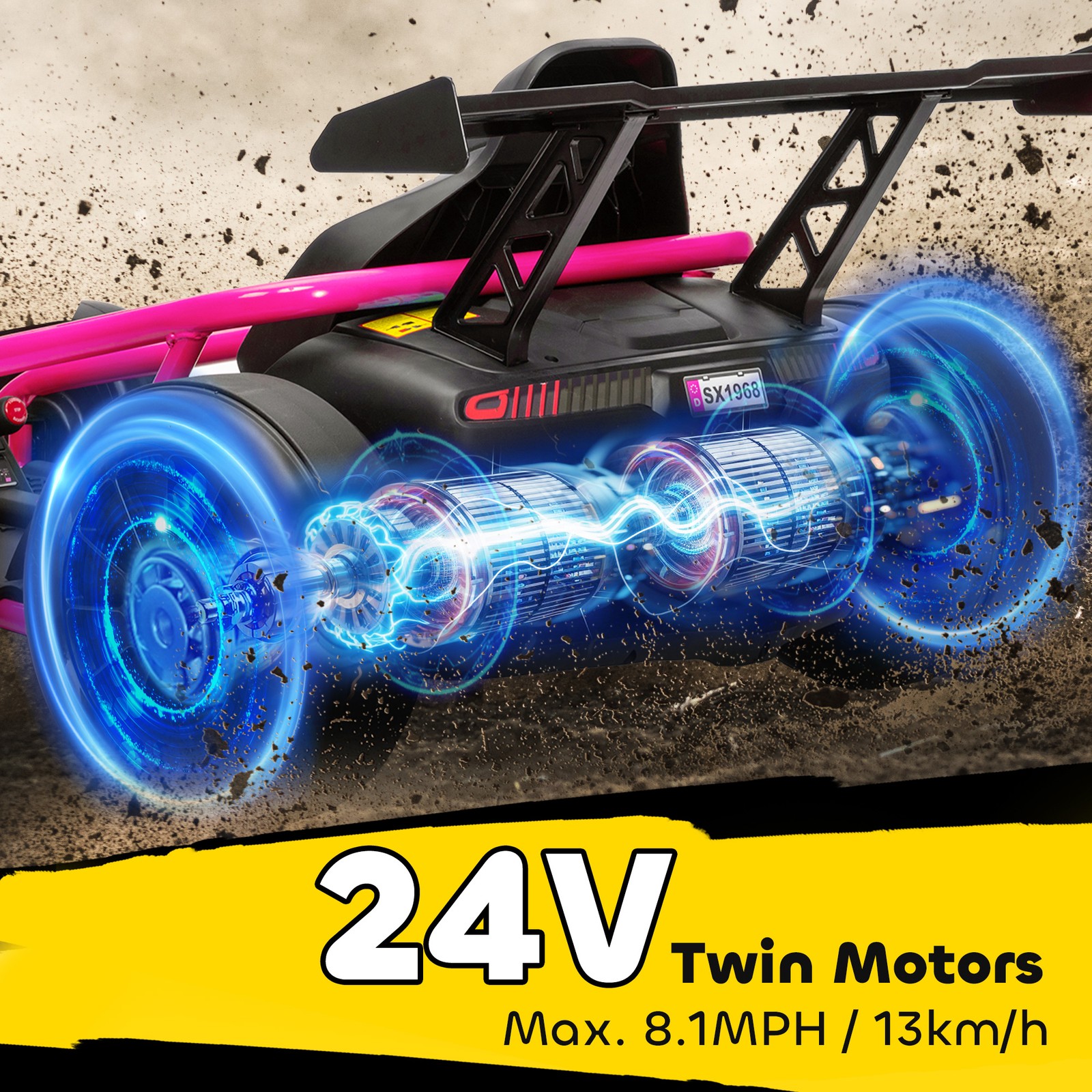 24V 8.1 MPH Electric Drift Kart for Kids with Dual Motors, Soft Start, Pink