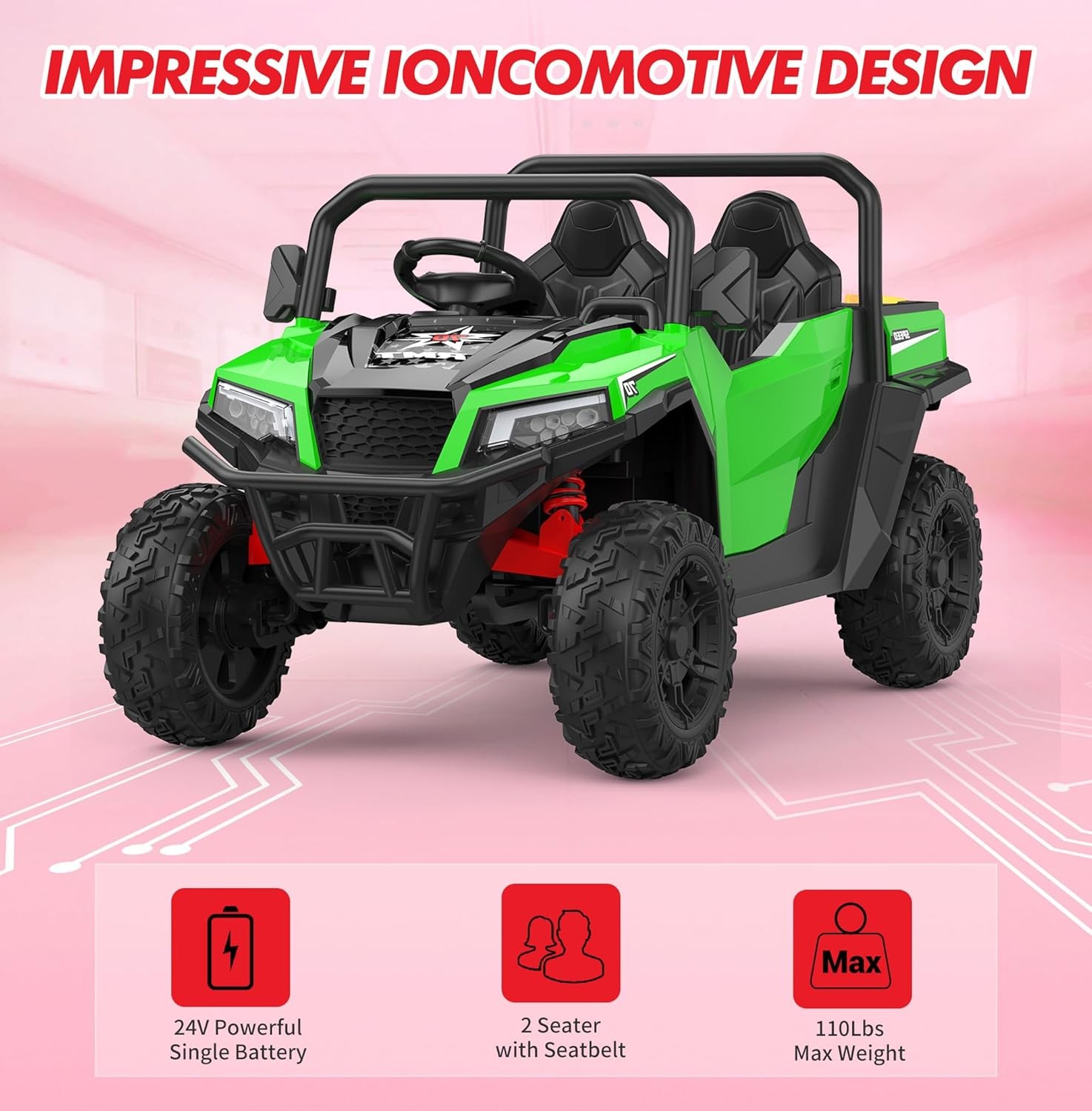 Green 24V 4WD Kids Dump Truck W/ Remote Control & Electric Dump Bed, for Age 4-8
