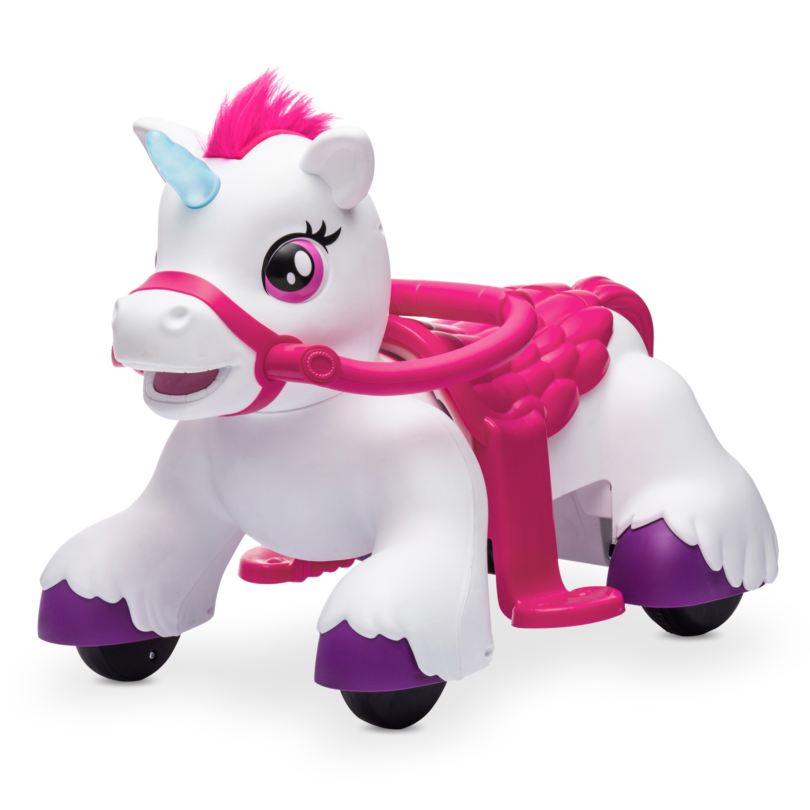 Kidzone 12V Electric Unicorn Ride-On Car, White/ Purple