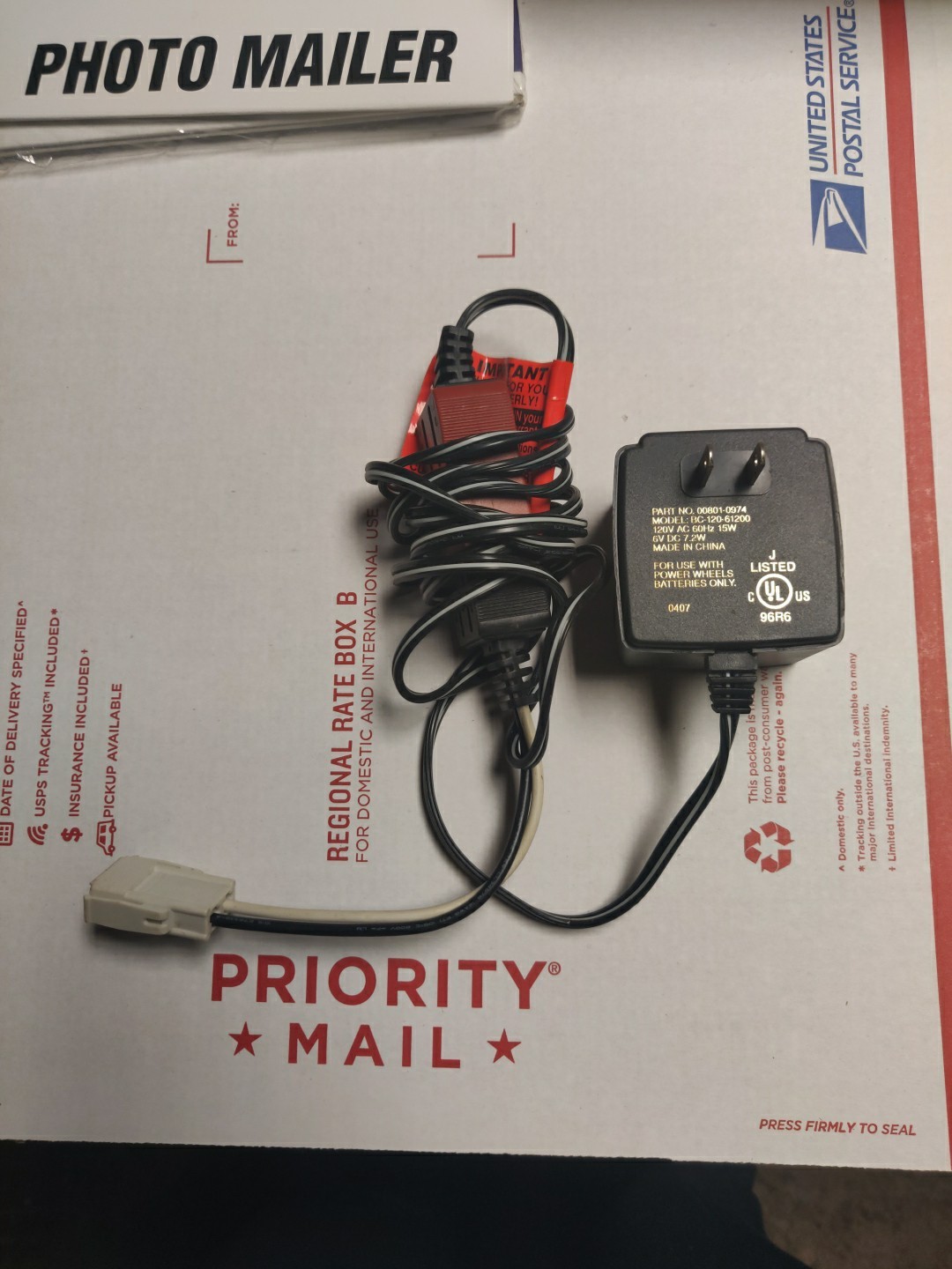 Original Power Wheels 00801-0974 Battery Charger BC-120-61200 6V