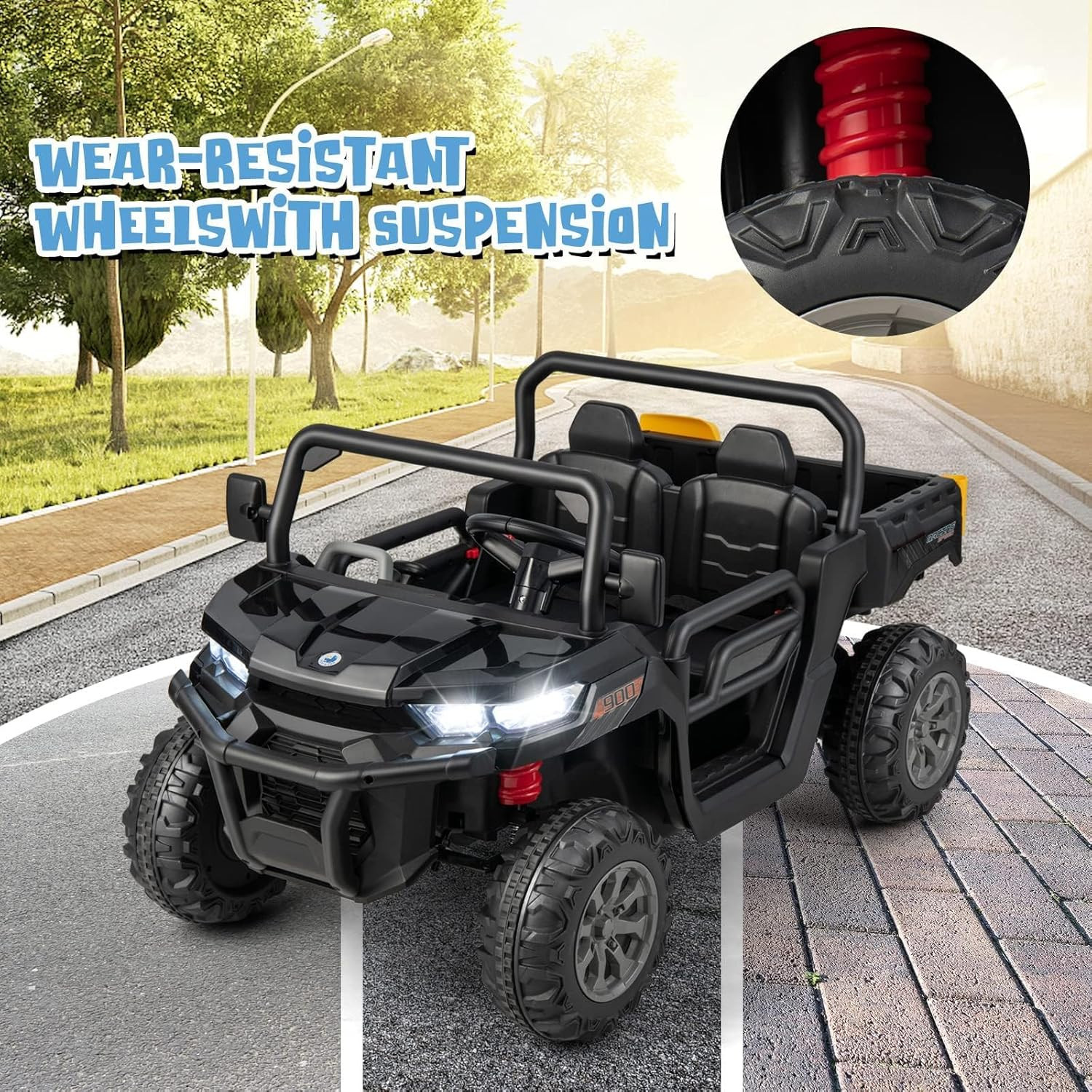 2 Seater Ride on Car, 12V Off-Road UTV Electric Vehicle with Remote Control, Dum