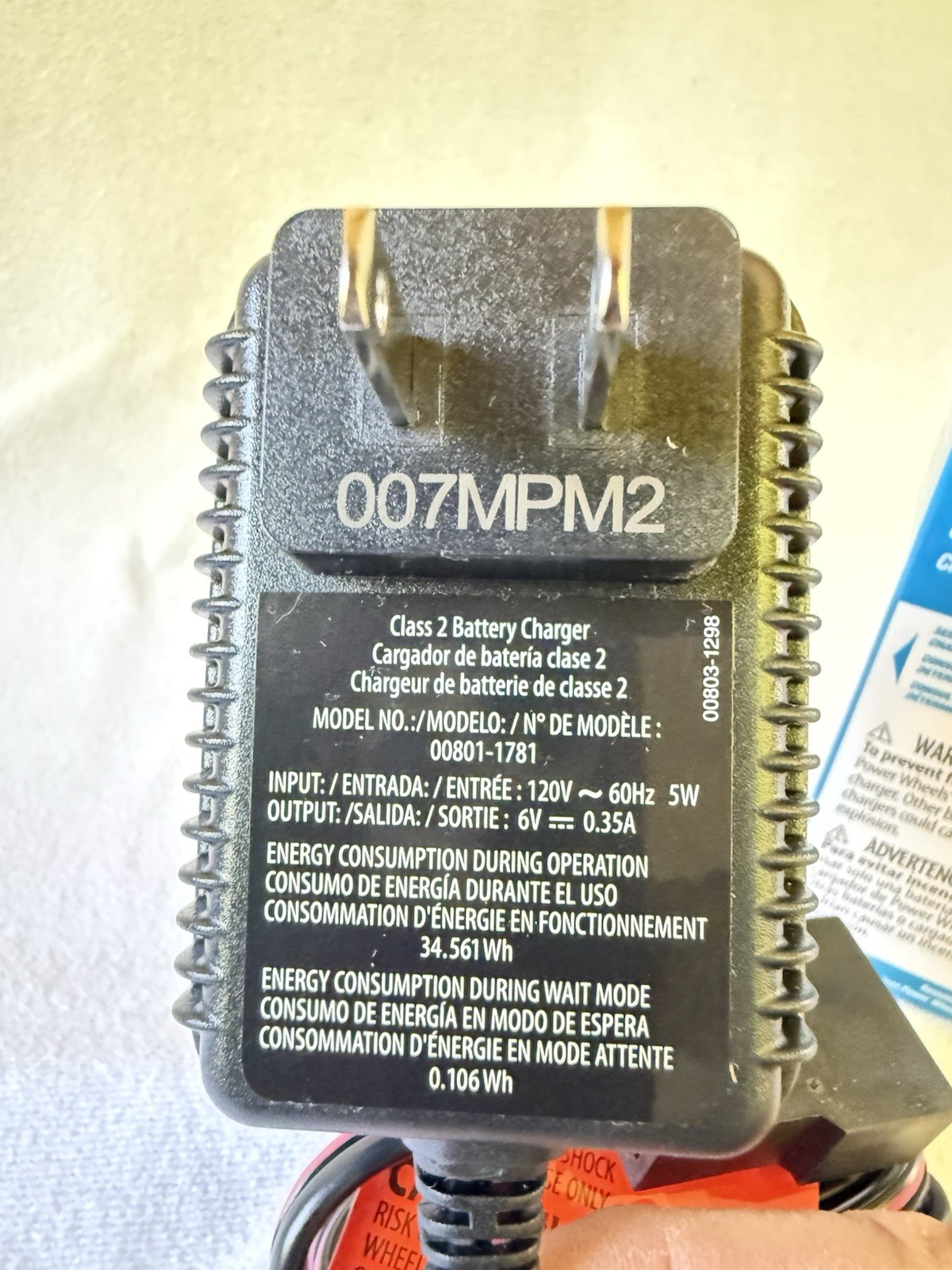 NEW OEM Power Wheels Fisher-Price 6V Blue Battery Charger P6829 00801-1483