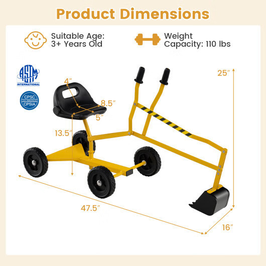 Sand Digger for Kids Sandbox Toy Digger with 2-Handed Controls and Flexible Shov