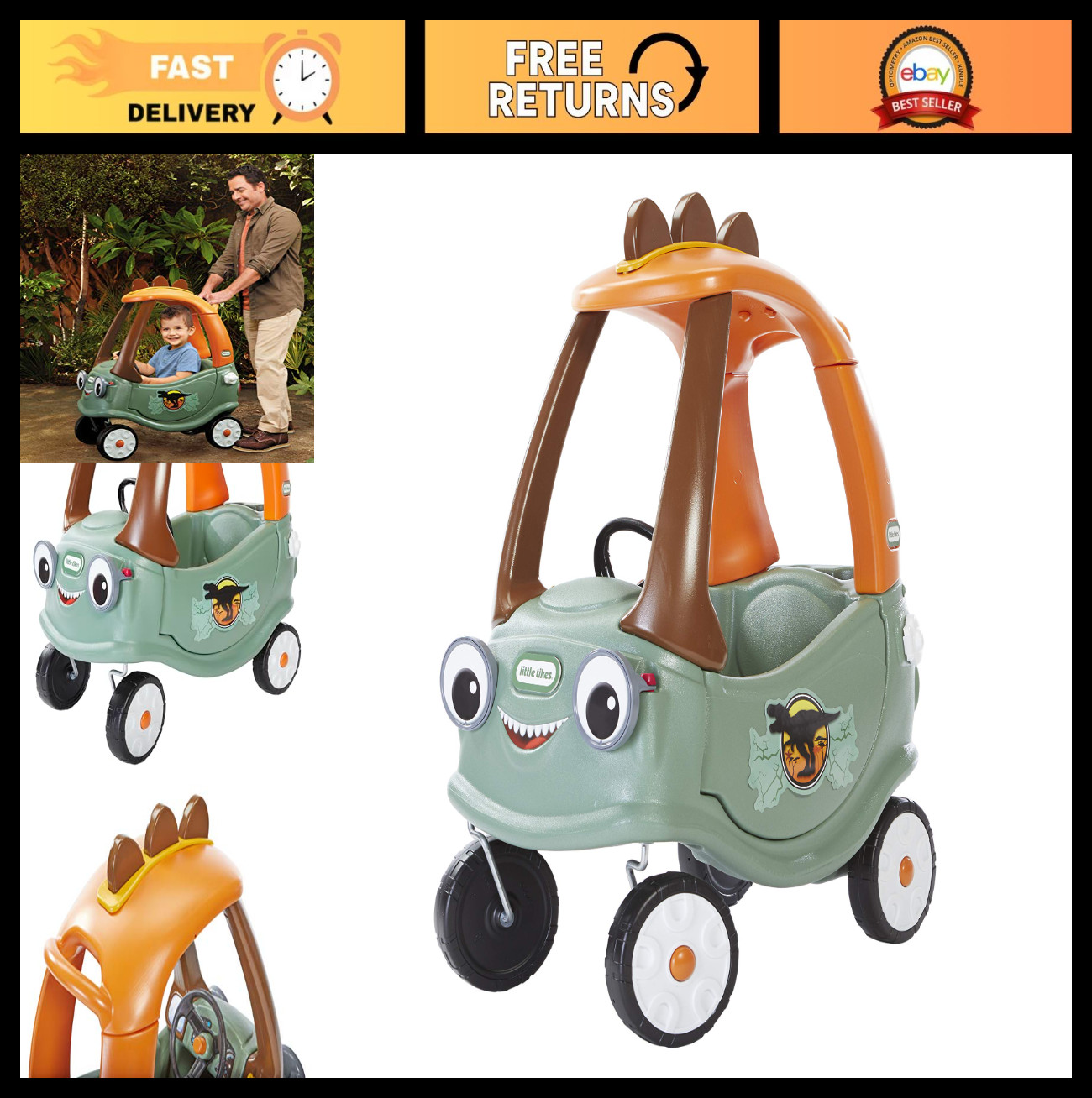 T-Rex Cozy Coupe Ride-On Toy for Kids – Fun Outdoor Vehicle, Durable Design