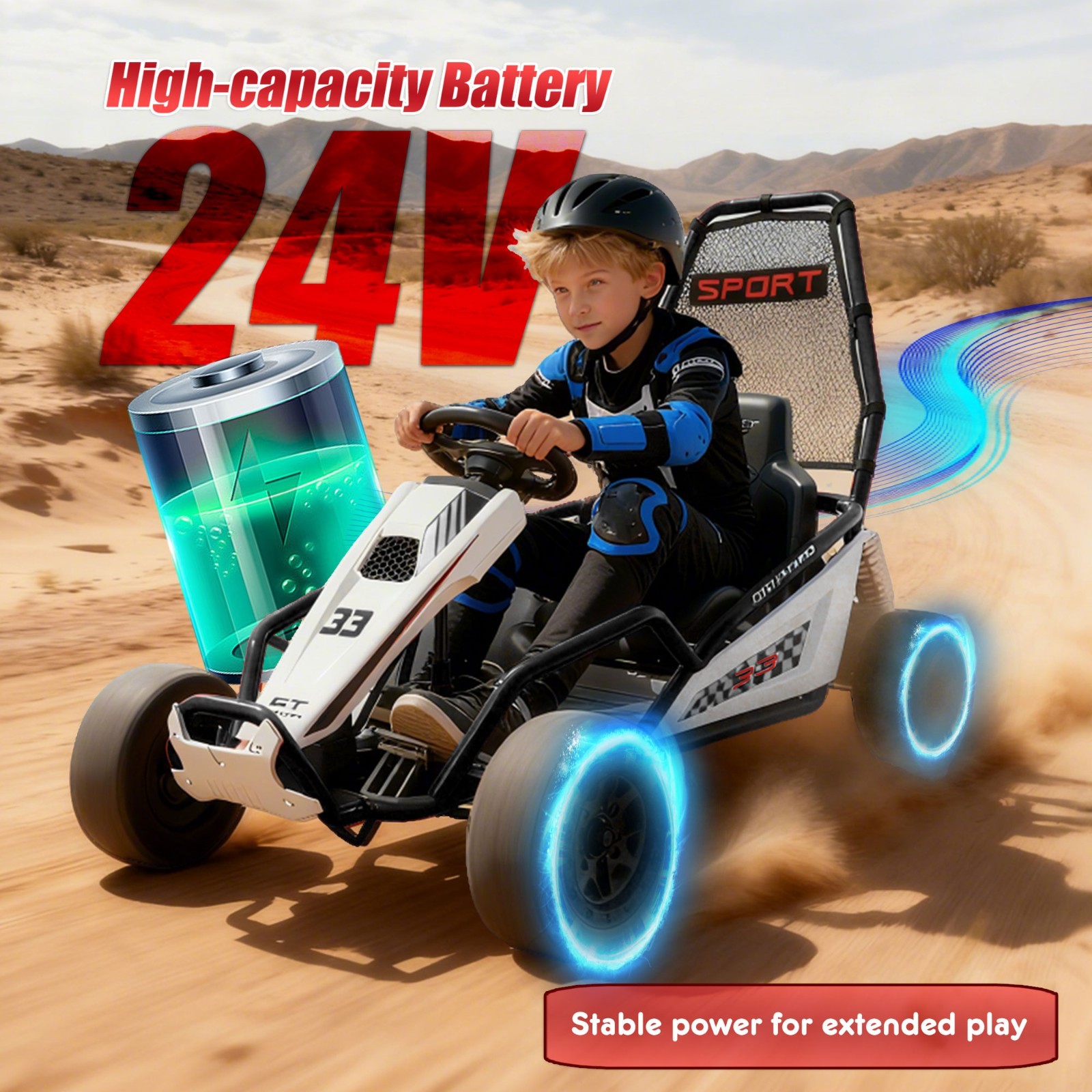 24V Kids Electric Go Kart 7AH Electric Drift Kart Car for Age 6+,400W Motor,Blac