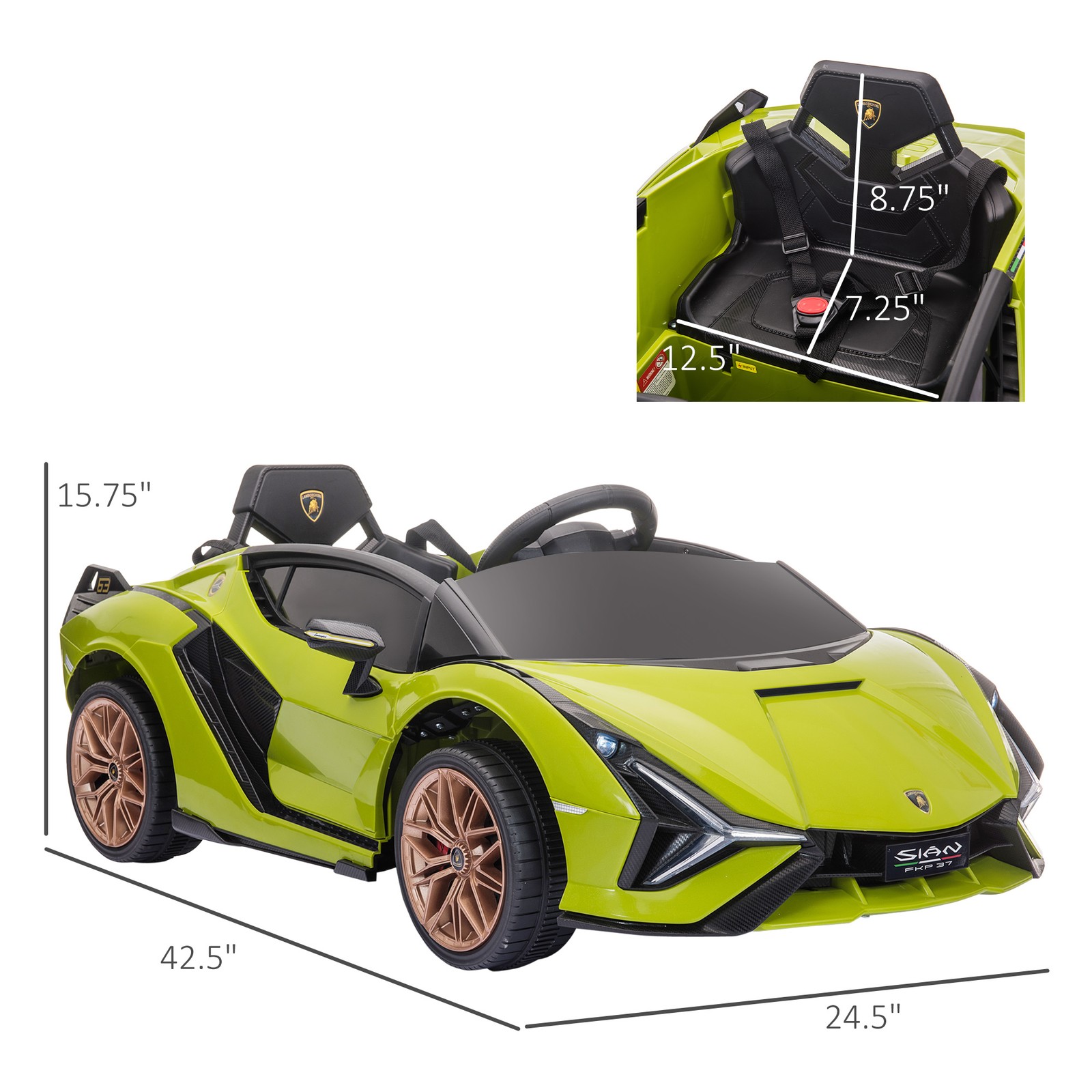 Green 12V Kids Ride On Car w/ Remote Control, Horn, Music, 3-5 Yr