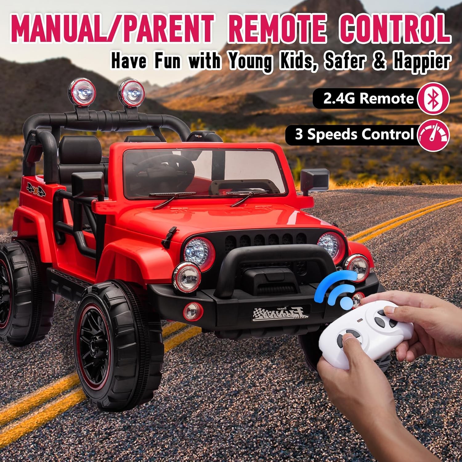 24V 2 Seaters Kids Ride on Truck Electric Car Toys with Remote 20in Width Seat