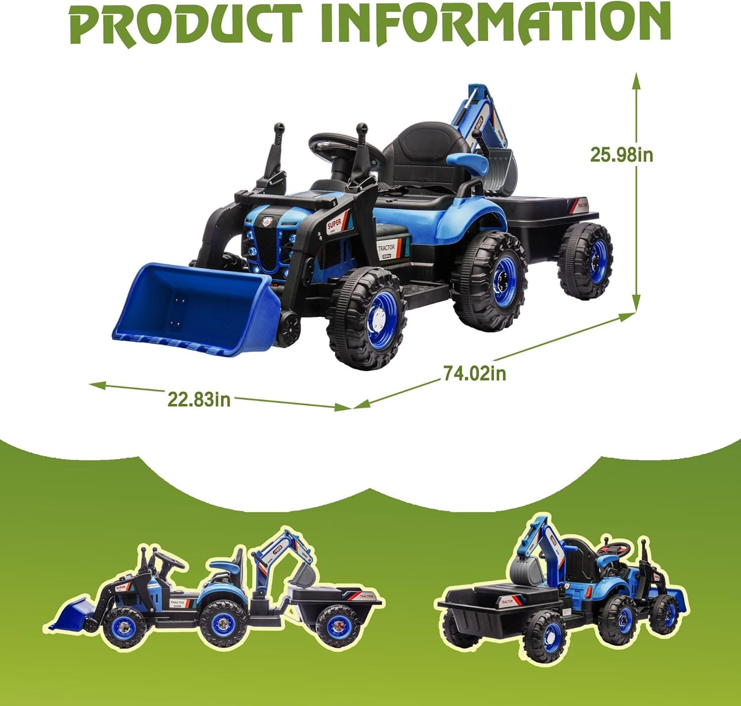 24V Kids Ride on Electric Excavator Tractor Bulldozer Truck 4 in 1 Car W/ Remote