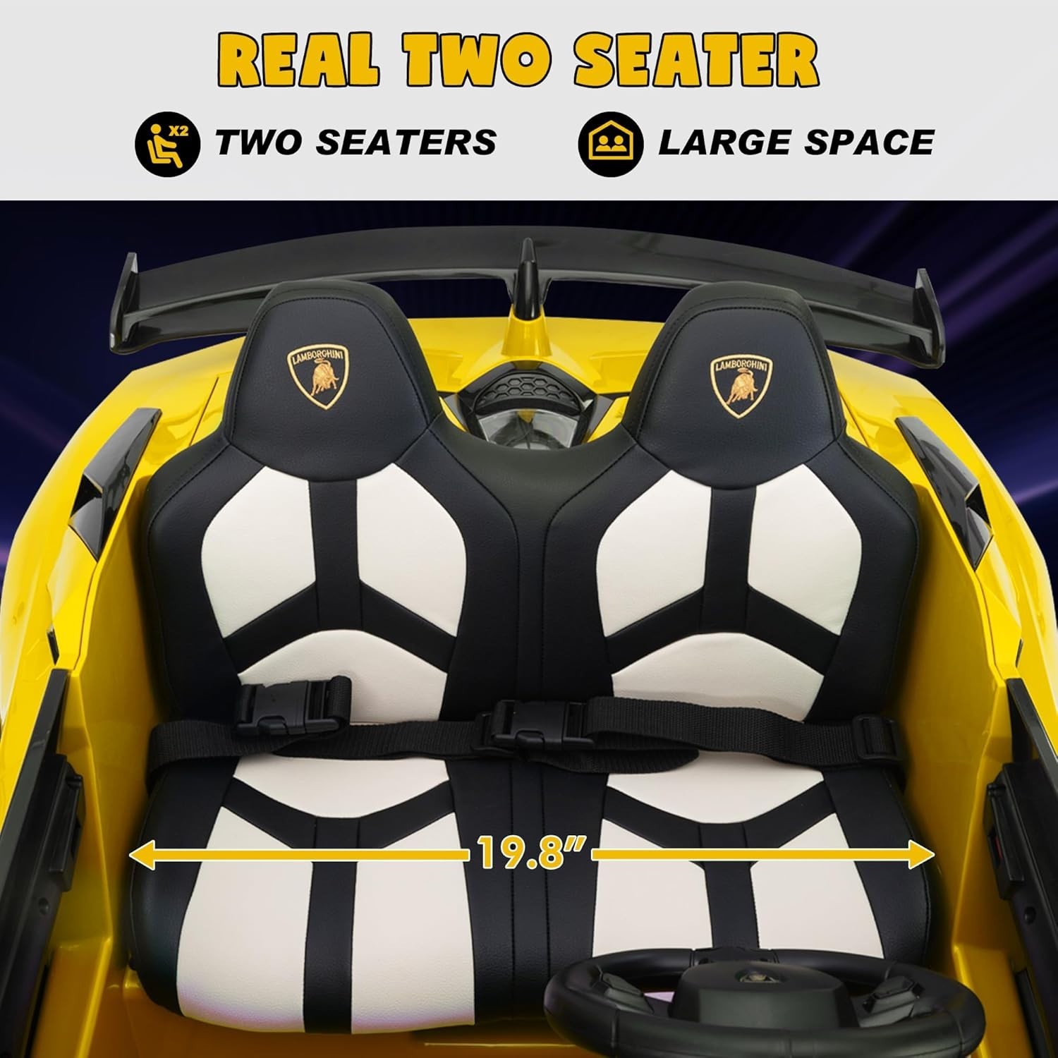 TOBBI 24V Ride on Car 2-Seater PU Leather Lamborghini Drift Sports Car for Kids
