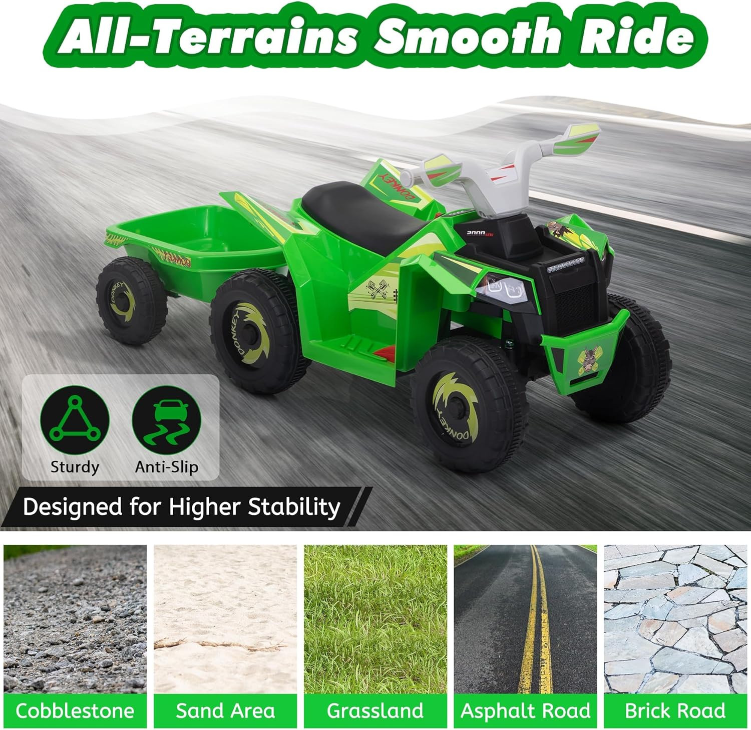 6V Electric Kids Ride on Toy ATV with Trailer, 4 Wheeler Powered Car, Toddler Ve