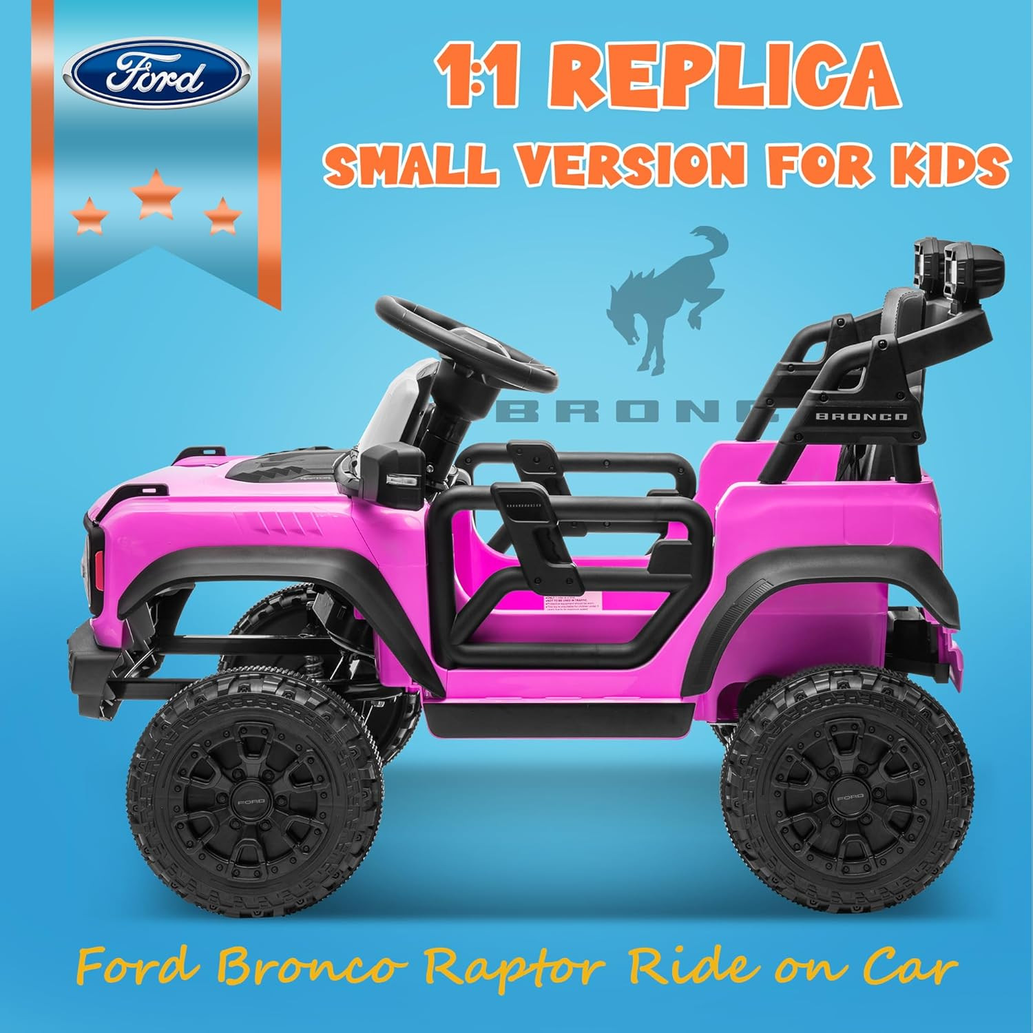 12V Ford Bronco Raptor Ride on Car for Kids, Electric Power Car Ride-On Toy for