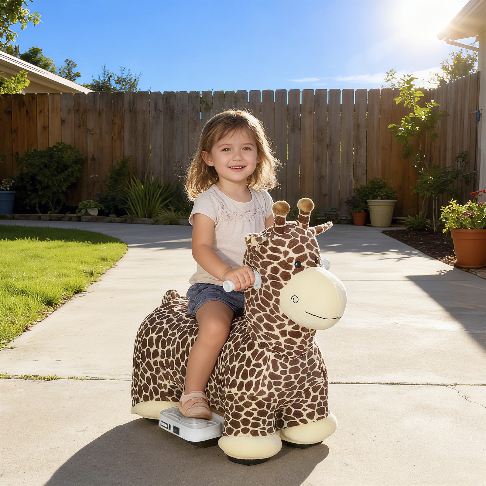 Qaba 6V Kids Ride On Giraffe Battery Powered Toy Washable Plush Cover Brown