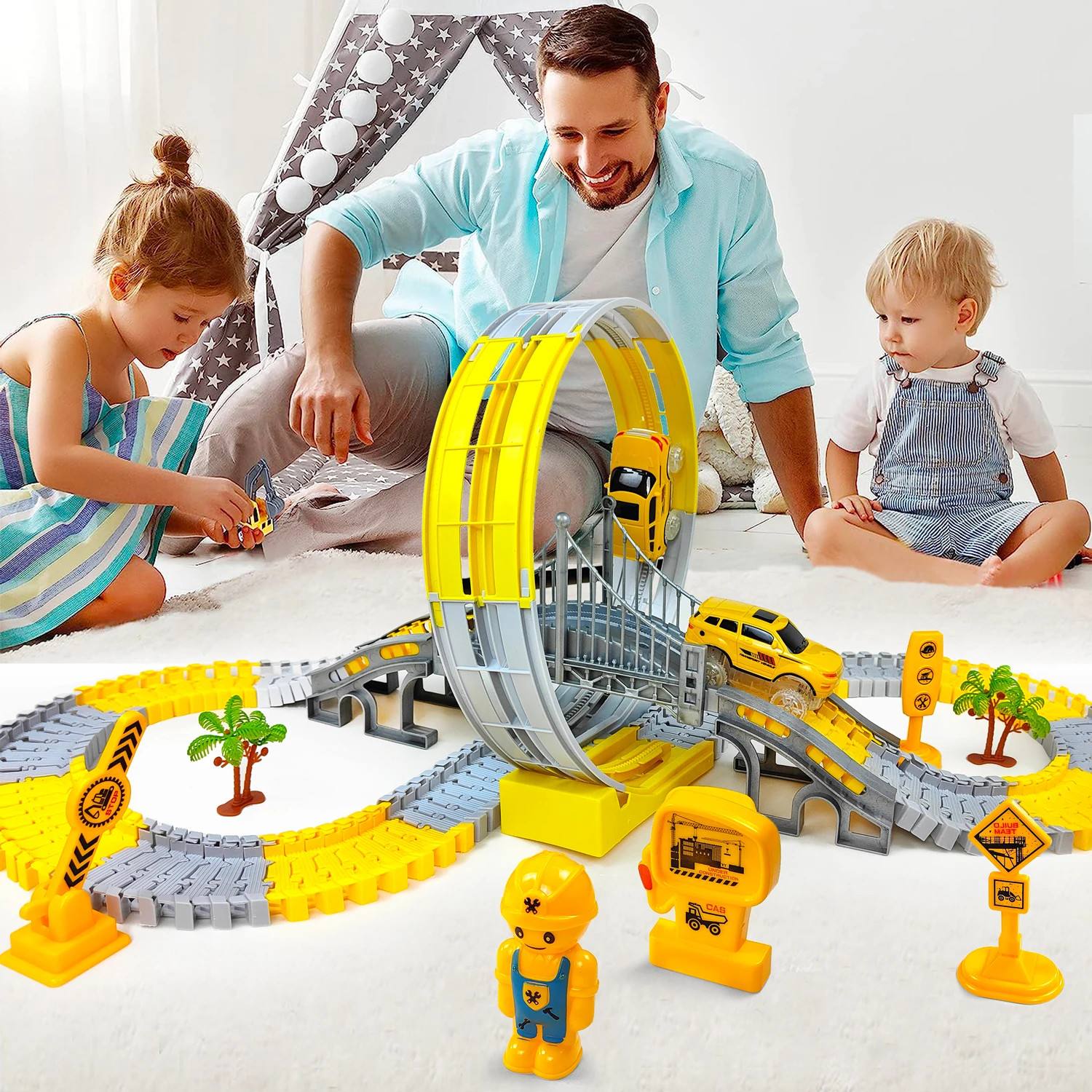 Track Car Train Toys Children Electric Track Toy Car Engineering Car Kids Educat