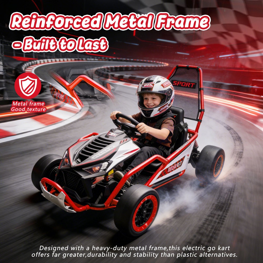 24V 400W Electric Ride on Toy Crazy Go Cart Drift Car 5-7.5 MPH for Kids 6-12
