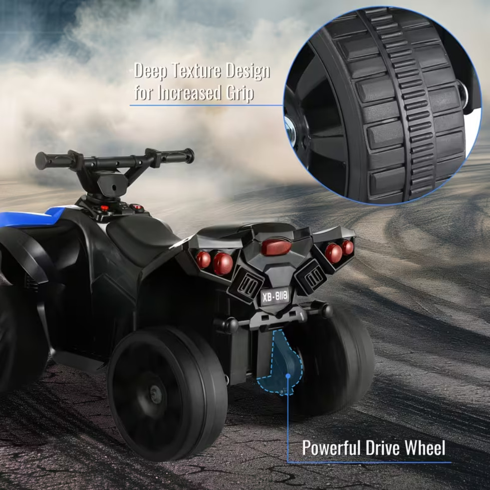 Kids Electric Quad ATV with Lights & Pedal, 1.86 MPH, 55lb Capacity Ride-On