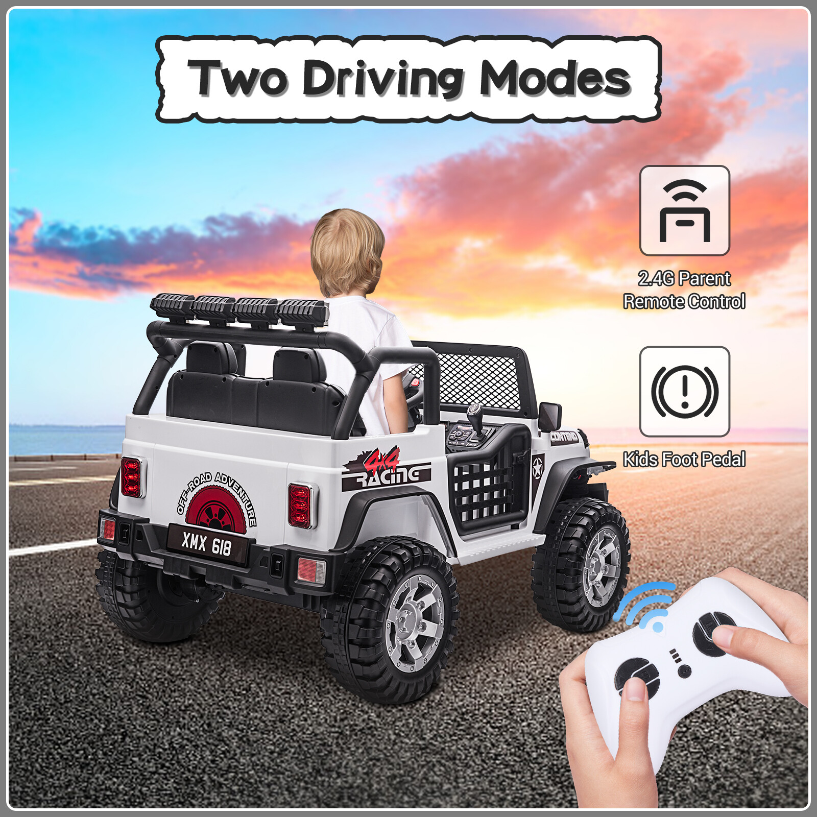 Electric 12V Battery Kids Ride On Car Toy Jeep USB Bluetooth Remote Control Whit