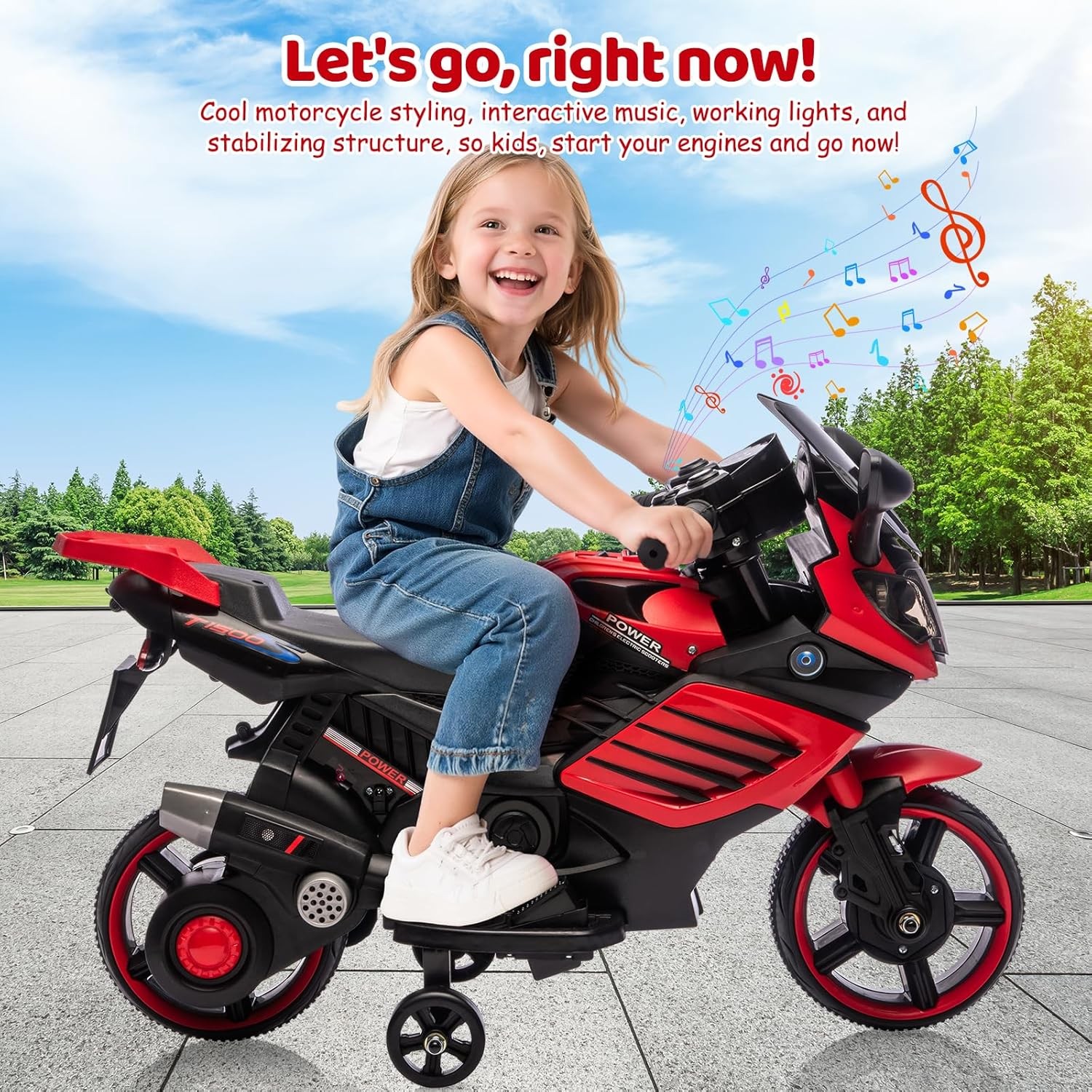 Kids 6V Ride On Motorcycle Battery Powered Ride On Toys w/Treaded Tires Music