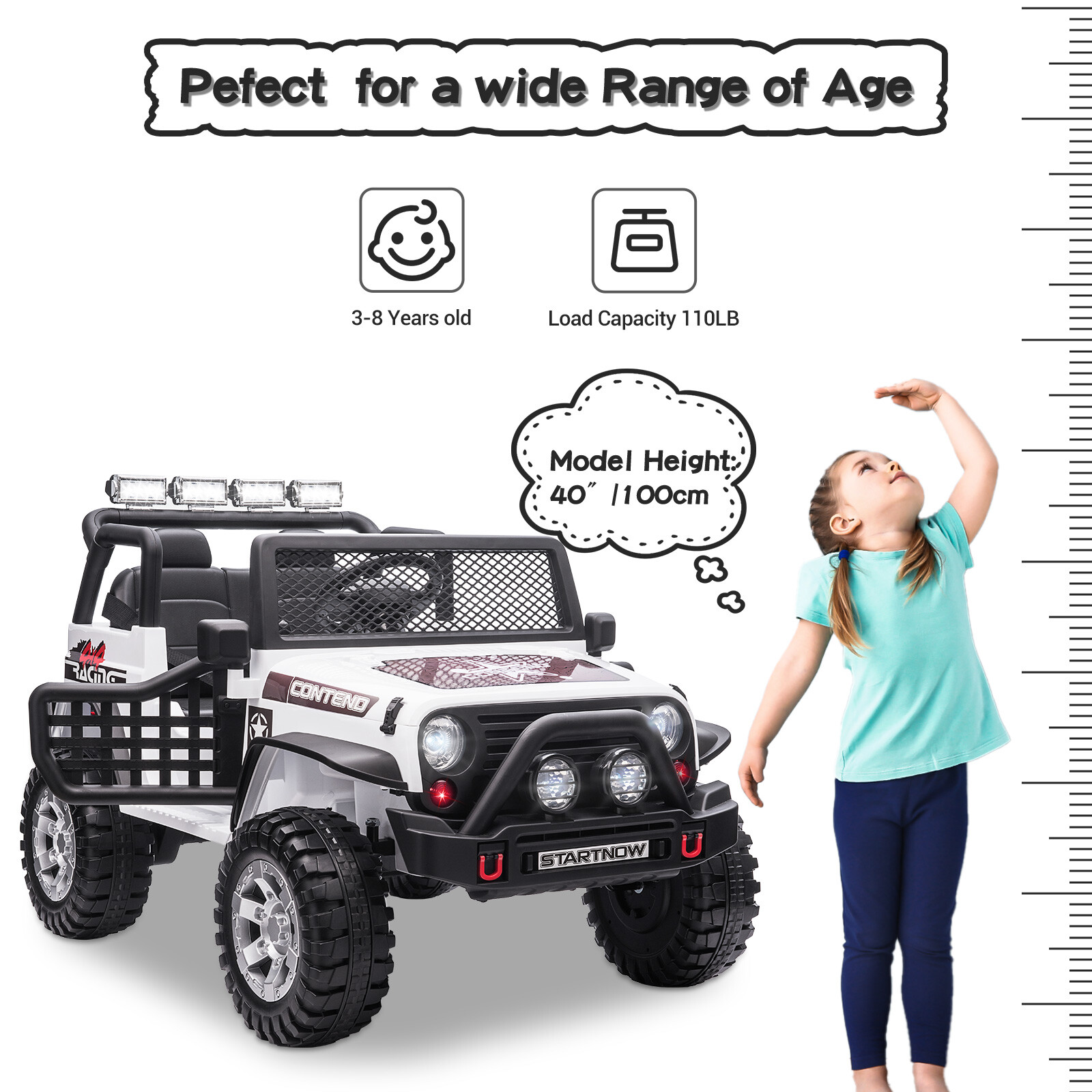 Electric 12V Battery Kids Ride On Car Toy Jeep USB Bluetooth Remote Control Whit