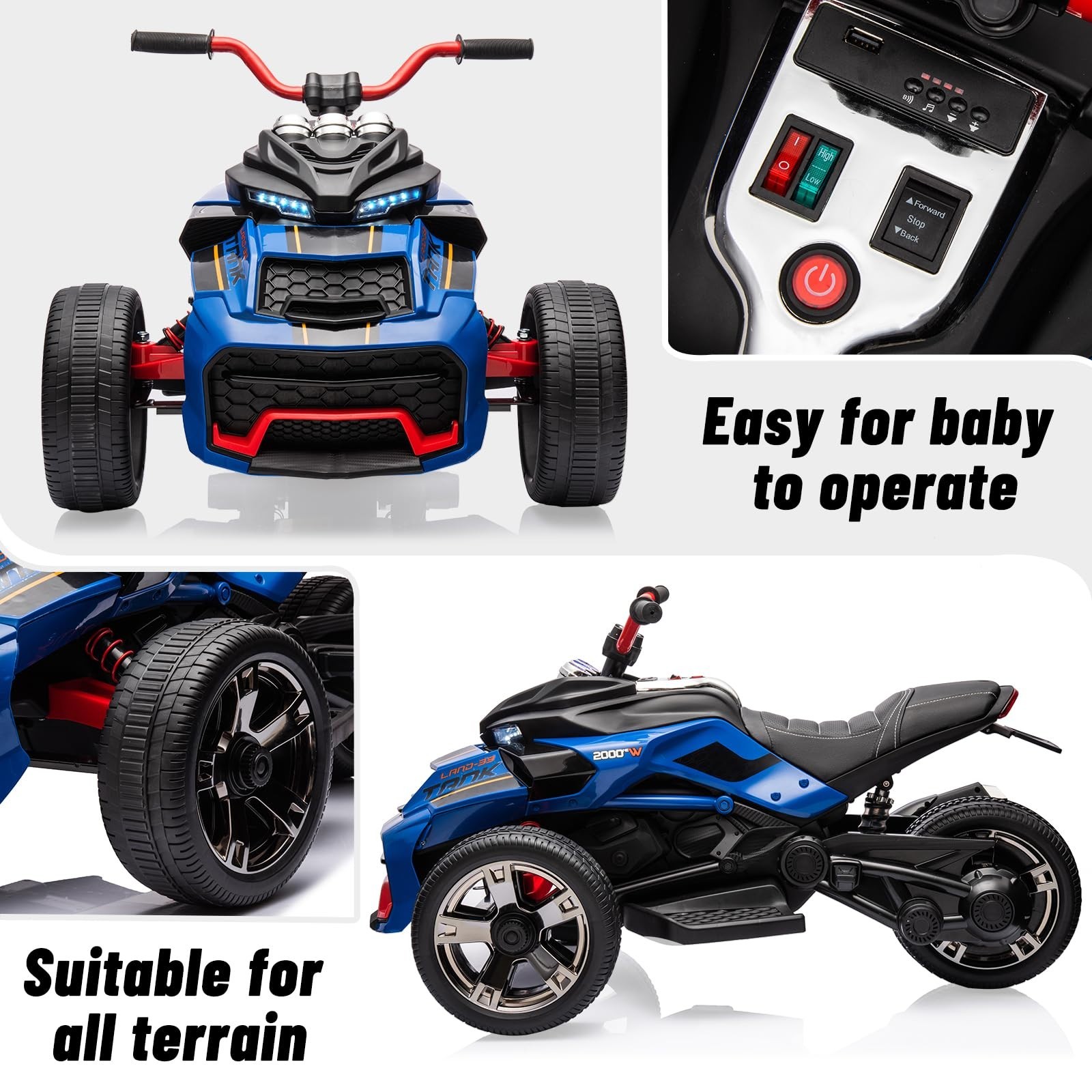 12V Kids Ride on ATV 4mph Electric Power Motorcycle Wheels ATV Track Car Speeds