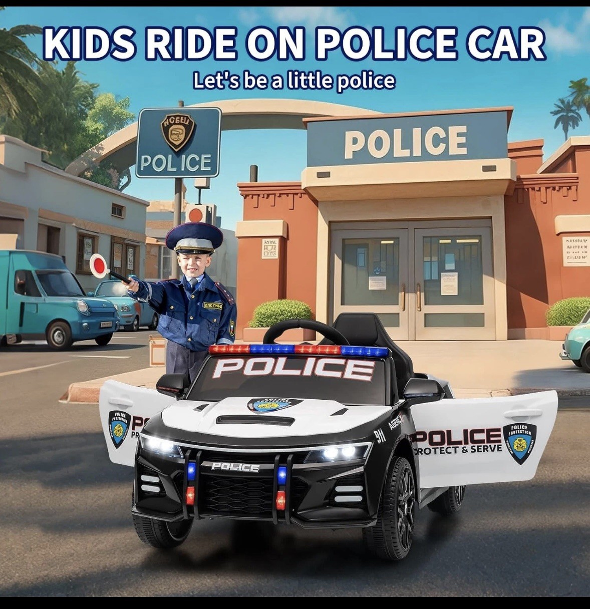 Police Car Ride on Electric Car for Kids,Battery Powered Ride-on Toys Cop Cars