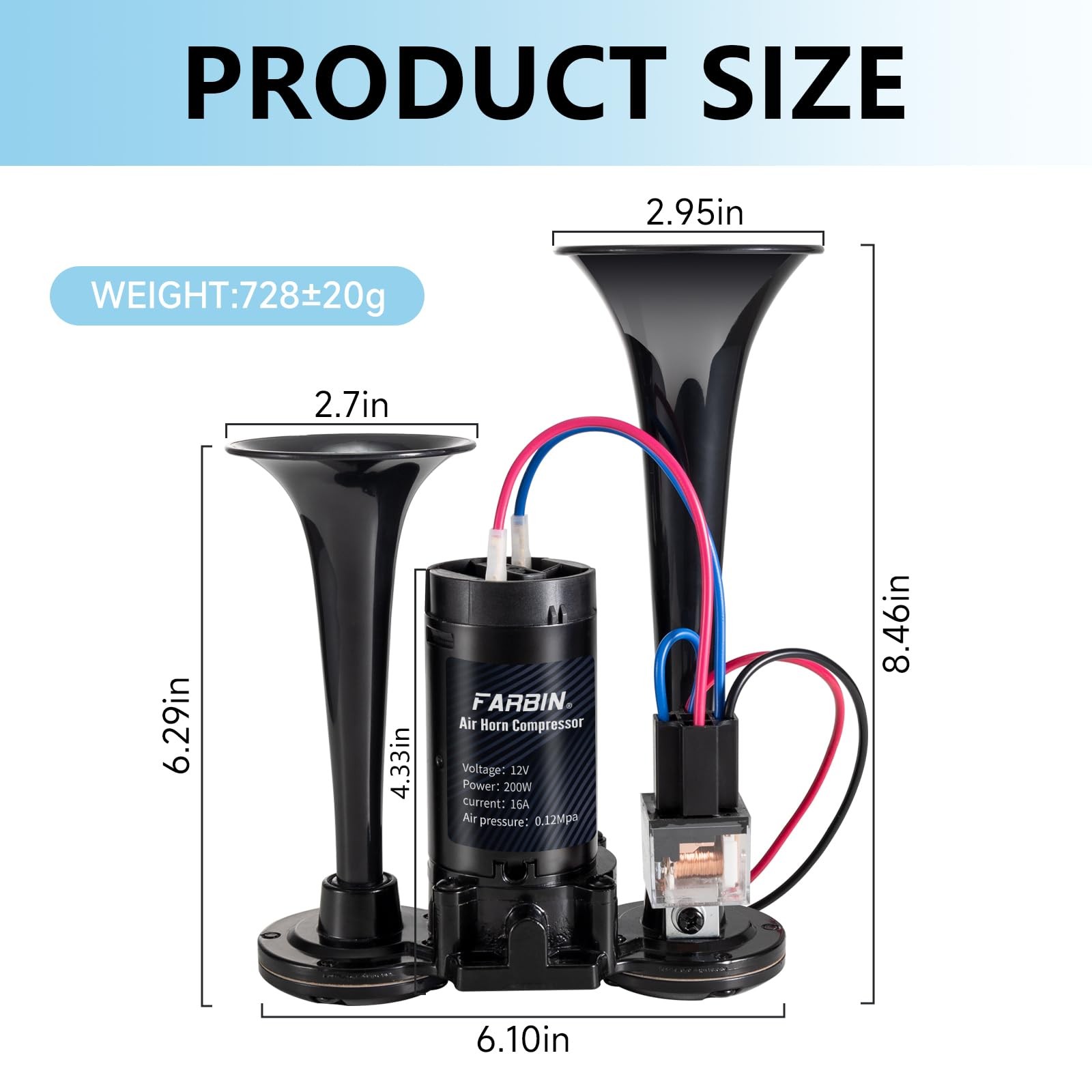 Black Air Horn for Truck Train Horn for Car Loud Car Horn with Button Truck H…