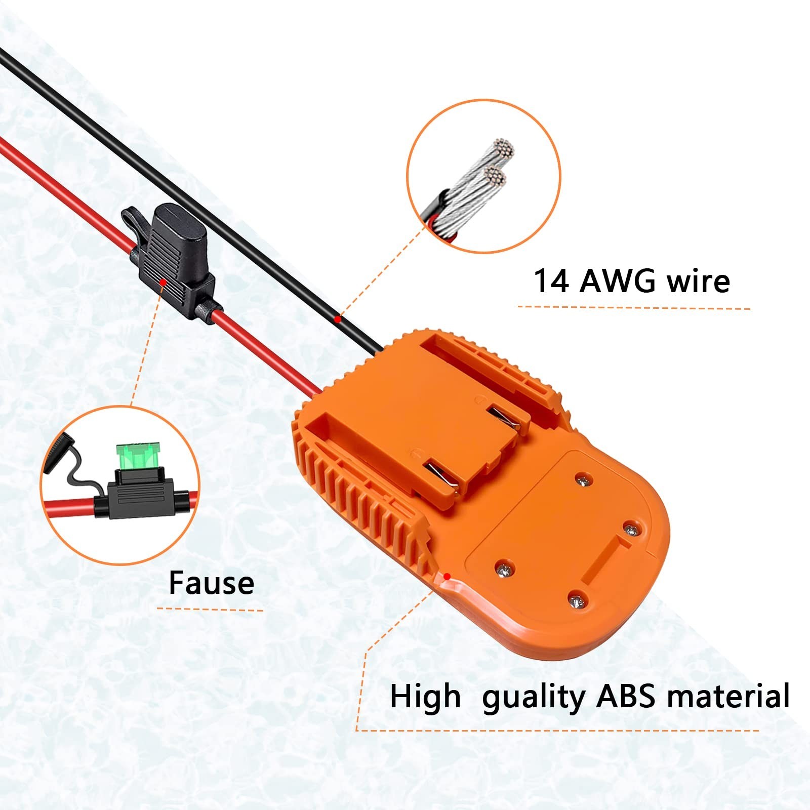 Power Wheels Adapter for 18V Battery, Hyper Dock Connector, 14AW Wire & Fuse, DI