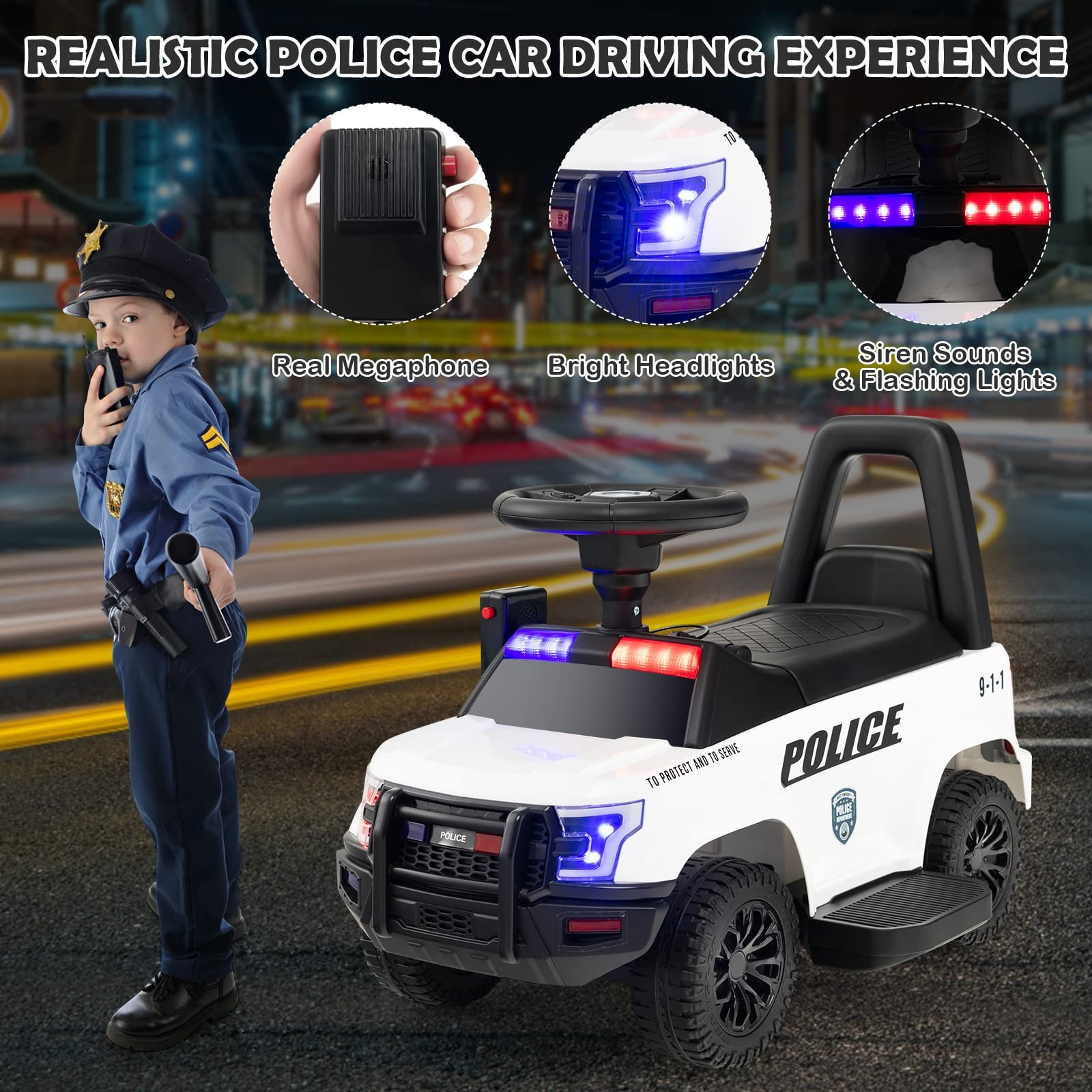 Kids Ride On Police Car, 6V Battery Powered Electric Toy Car w/Real Megaphone…