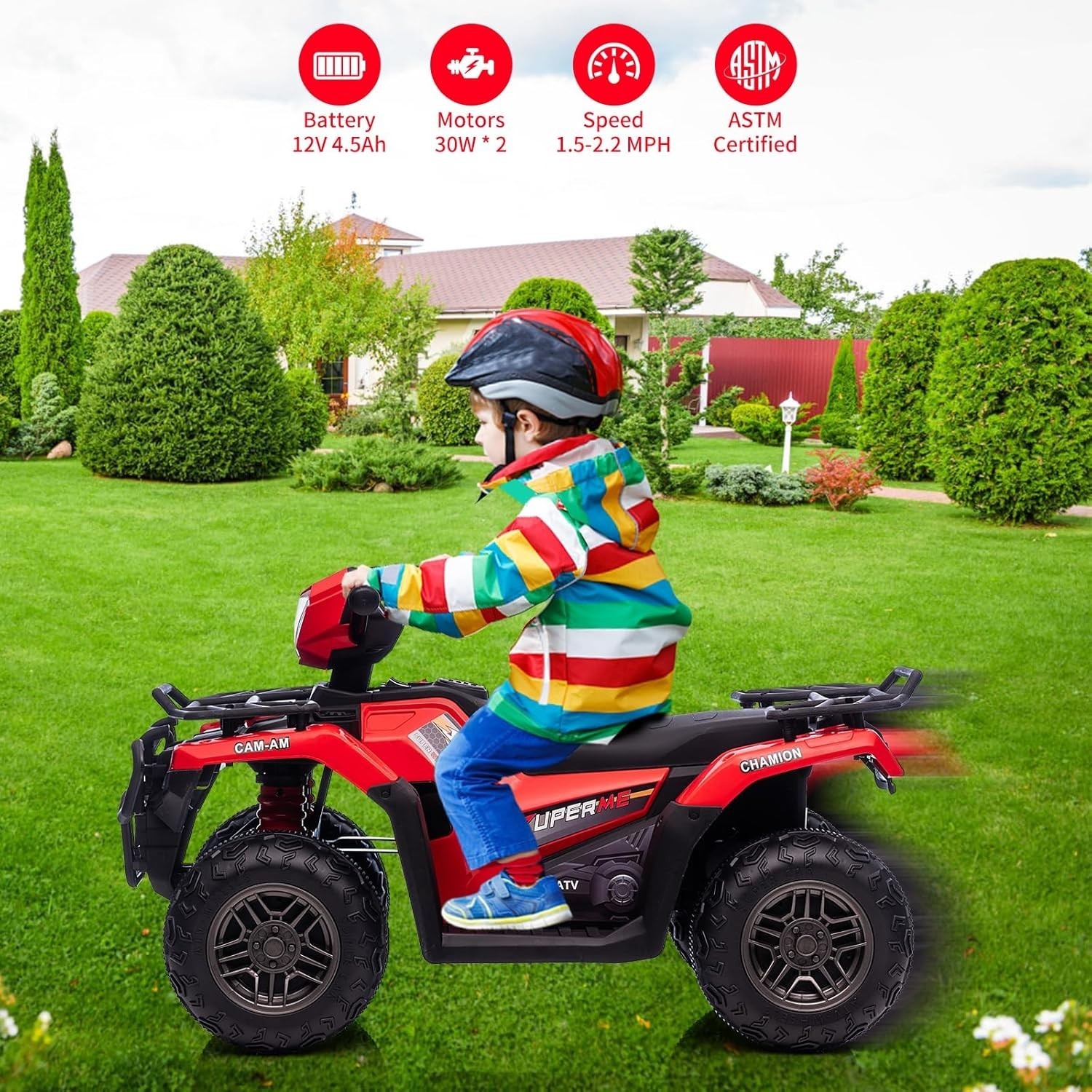 12V Kids Ride on Toy 4 Wheeler Quad Car 1.5-2.2mph Speed with Music LED Light
