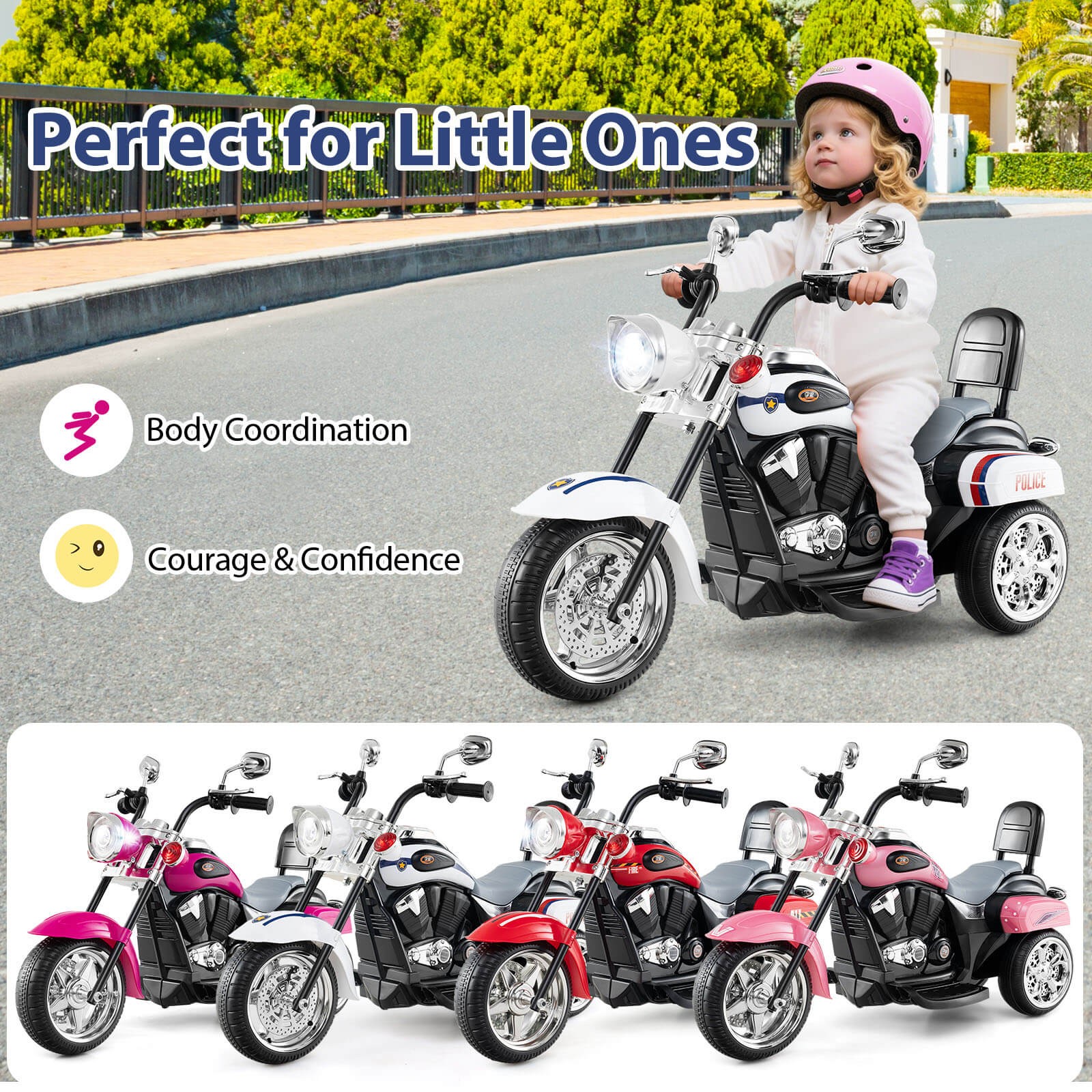 6V Kids Ride On Chopper Motorcycle 3 Wheel Trike w/ Headlight and Horn