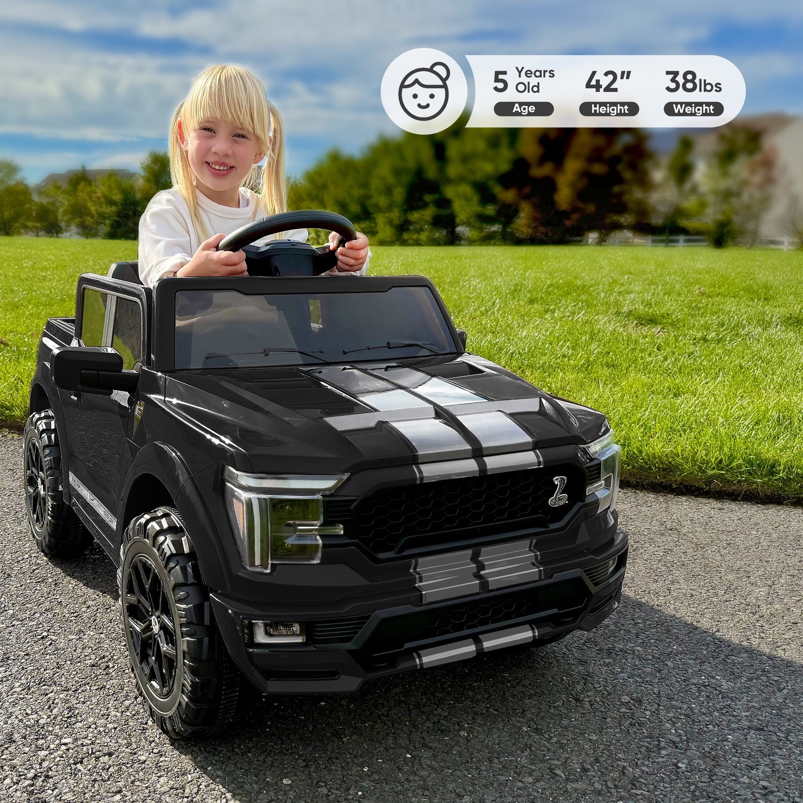 Licensed Ford-Shelby F-150 12V Kids Electric Ride-On Truck with Remote Black