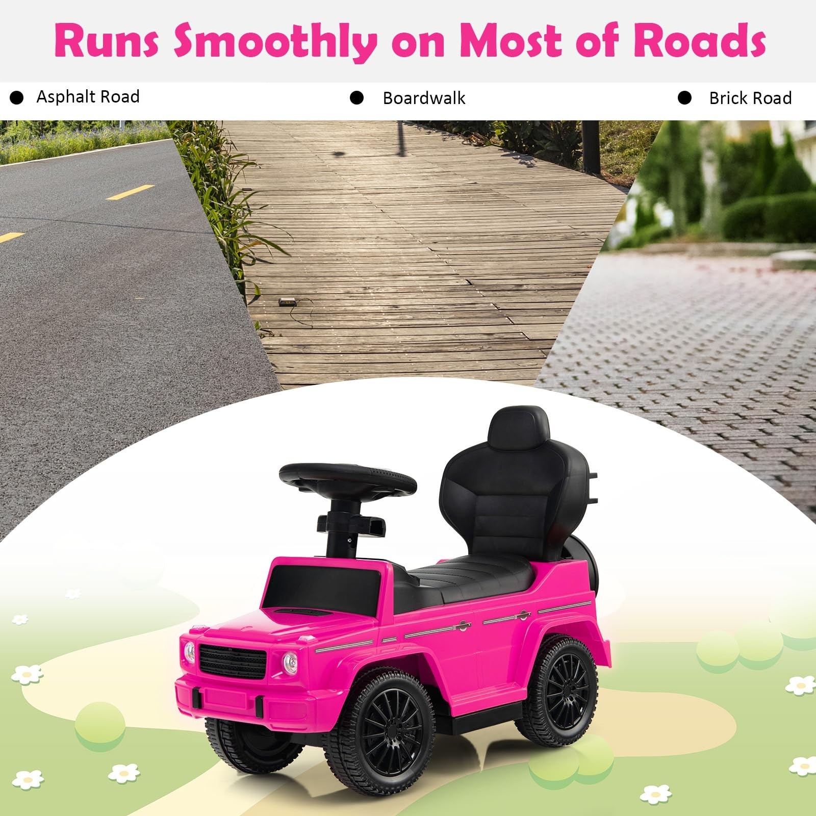 Ride-On Car for Toddlers, Removable Canopy, Anti-Tipping Design, Engine Sound, P