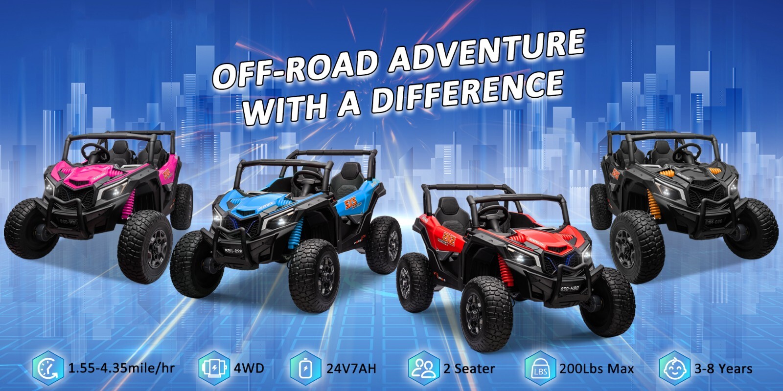 ZEOPHOL 24V Battery Kids Ride On Car UTV Truck 4WD 2-Seater 4X200W Powered Wheel